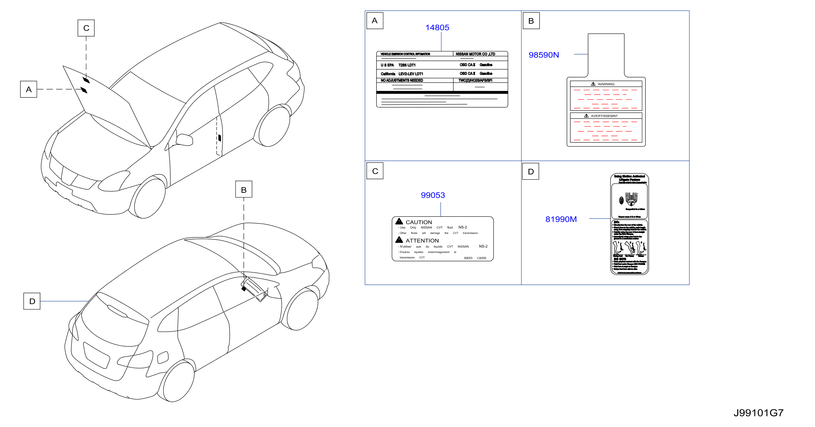 Diagram CAUTION PLATE & LABEL for your Nissan Rogue  