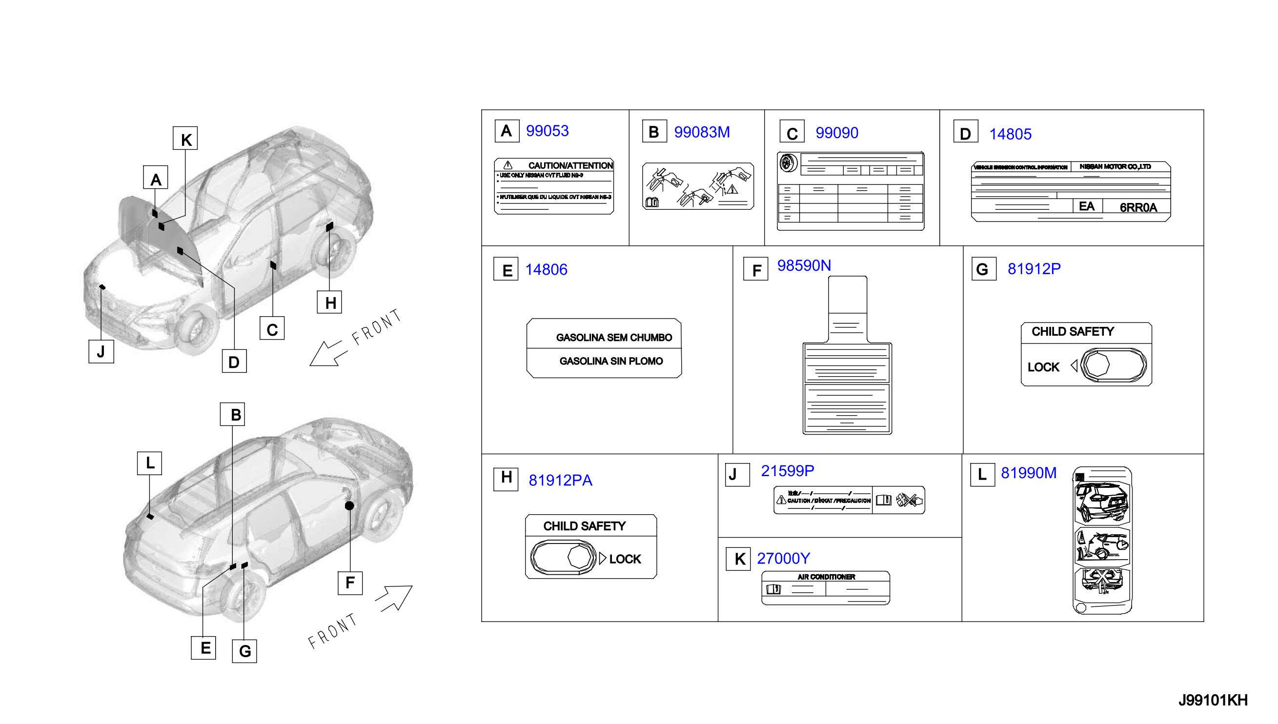 Nissan Rogue Label Emission Control Information. ROW 148056RZ0A