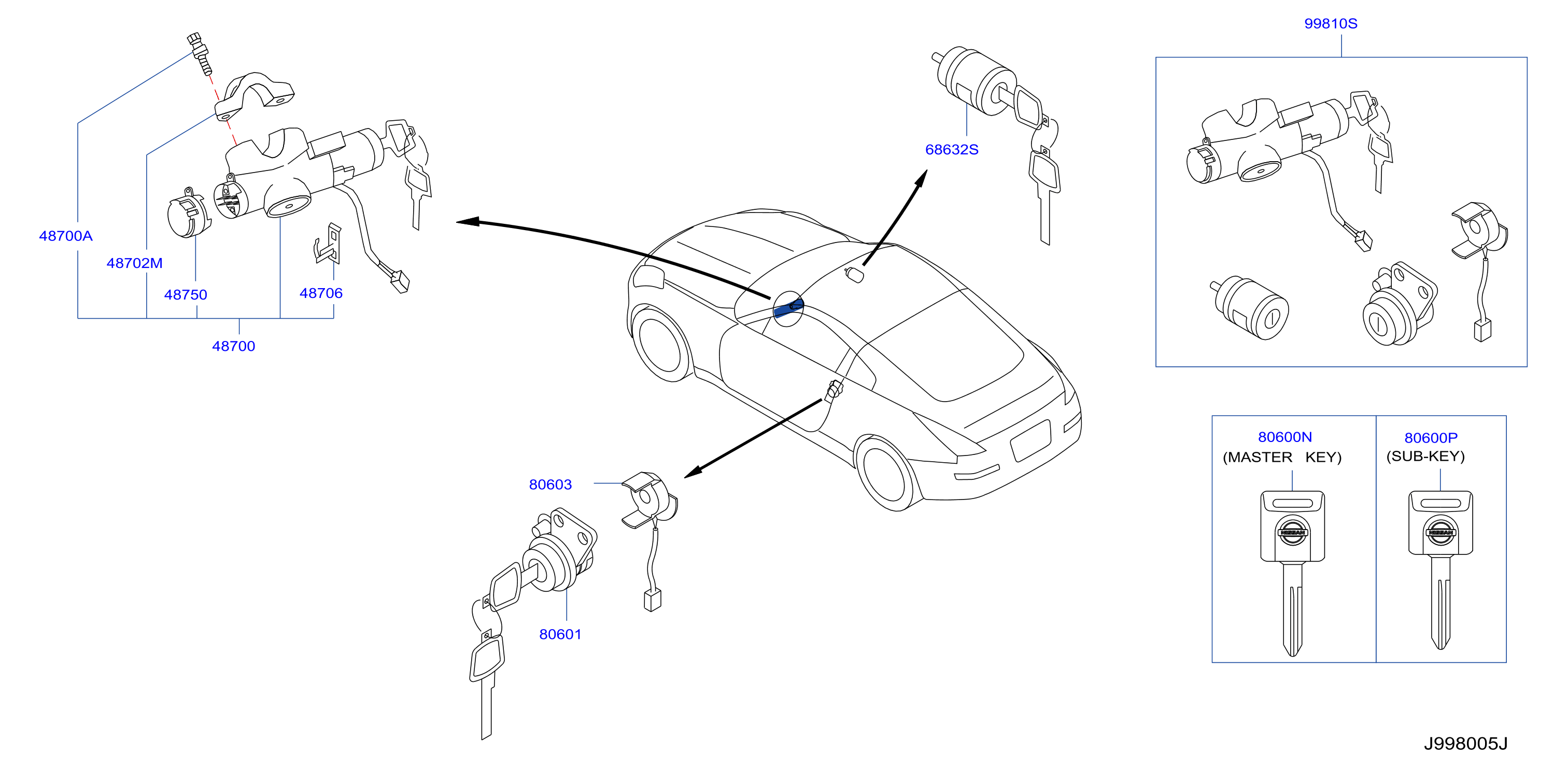 Diagram KEY SET & BLANK KEY for your 2005 Nissan 350Z   