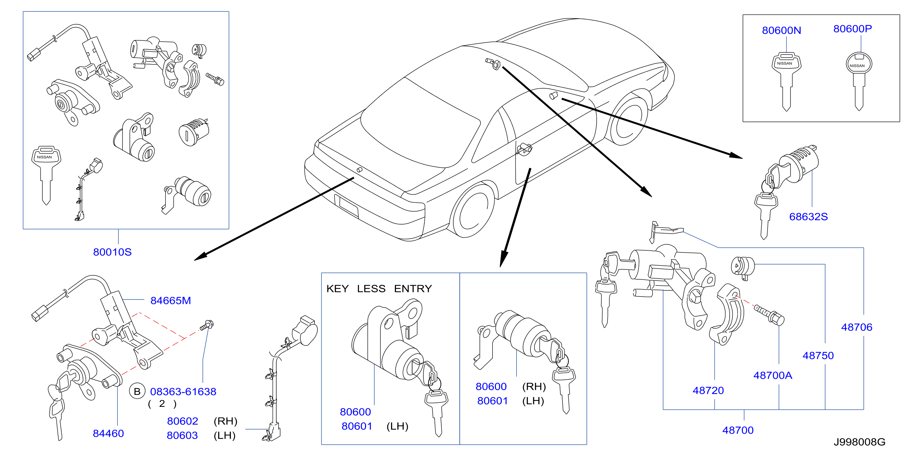 Diagram KEY SET & BLANK KEY for your 1995 Nissan 240SX   