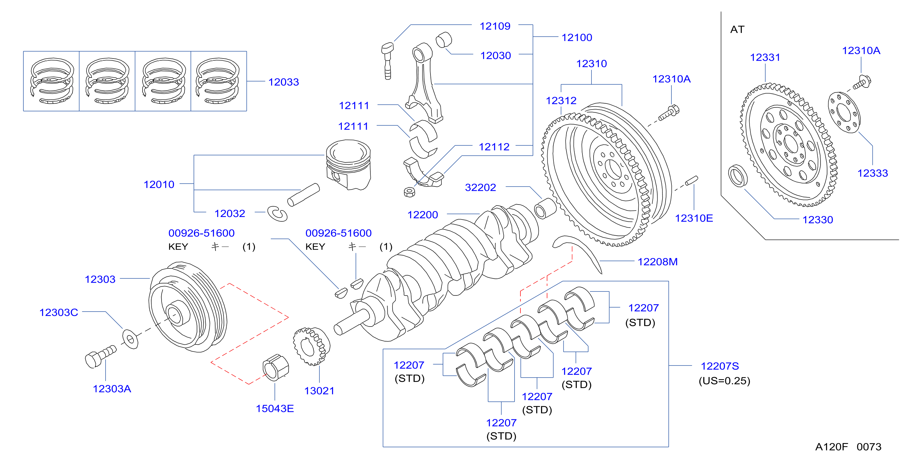 Diagram PISTON,CRANKSHAFT & FLYWHEEL for your Nissan