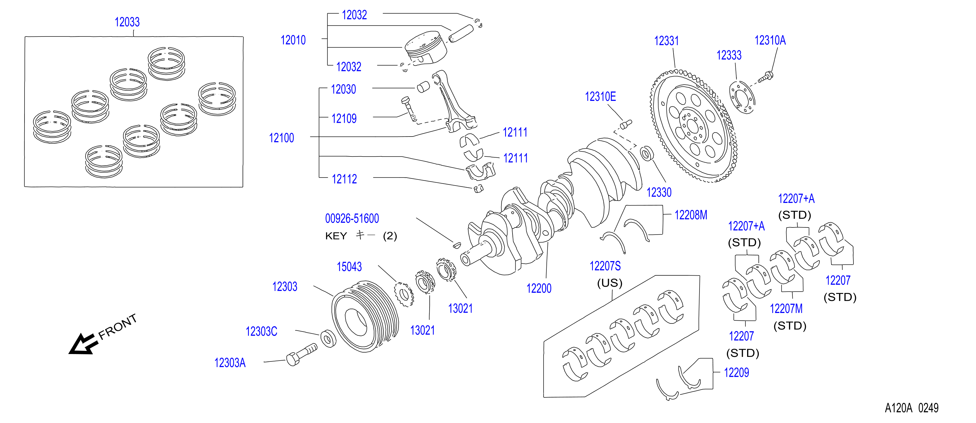 Diagram PISTON,CRANKSHAFT & FLYWHEEL for your 2001 INFINITI I30   