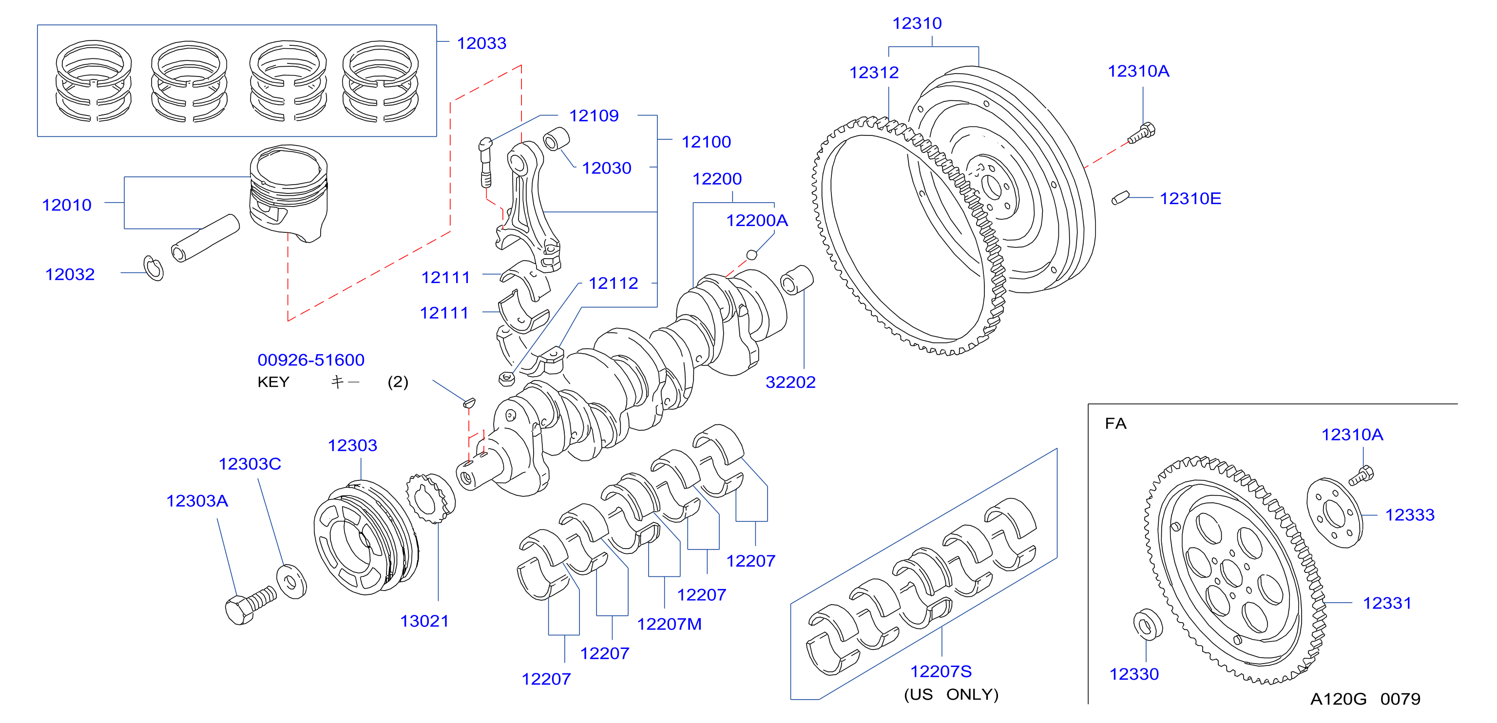 Diagram PISTON,CRANKSHAFT & FLYWHEEL for your Nissan