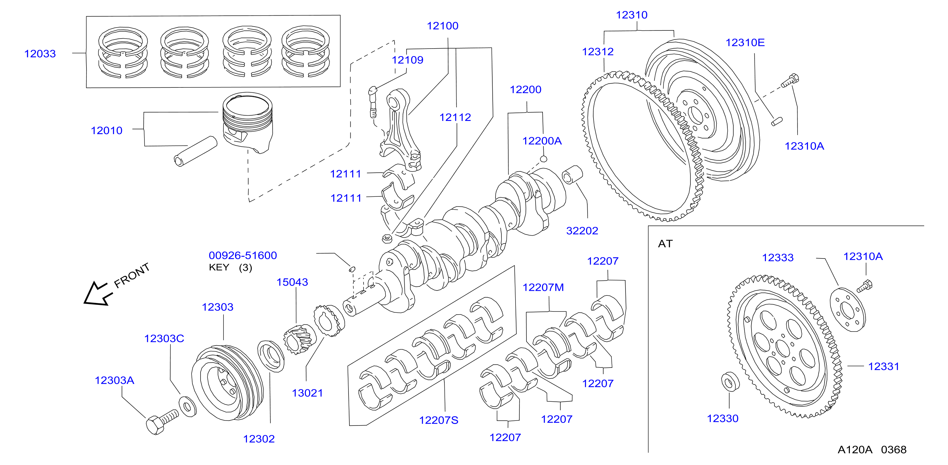 Diagram PISTON,CRANKSHAFT & FLYWHEEL for your Nissan