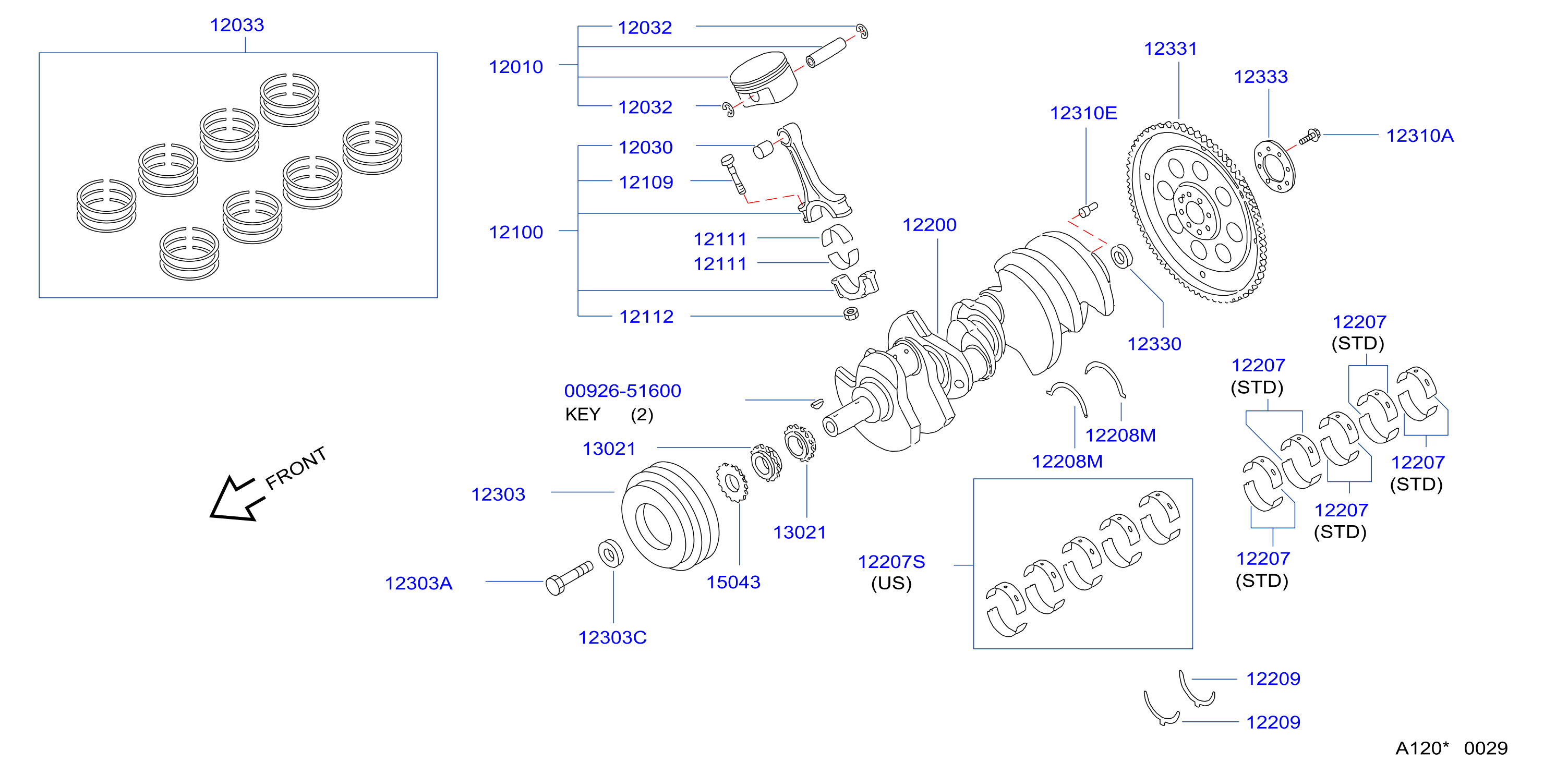 Diagram PISTON,CRANKSHAFT & FLYWHEEL for your 2001 INFINITI I30   