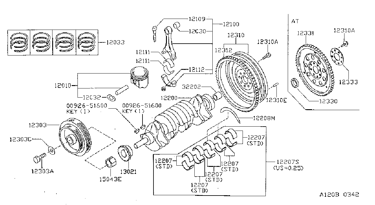 Diagram PISTON,CRANKSHAFT & FLYWHEEL for your Nissan