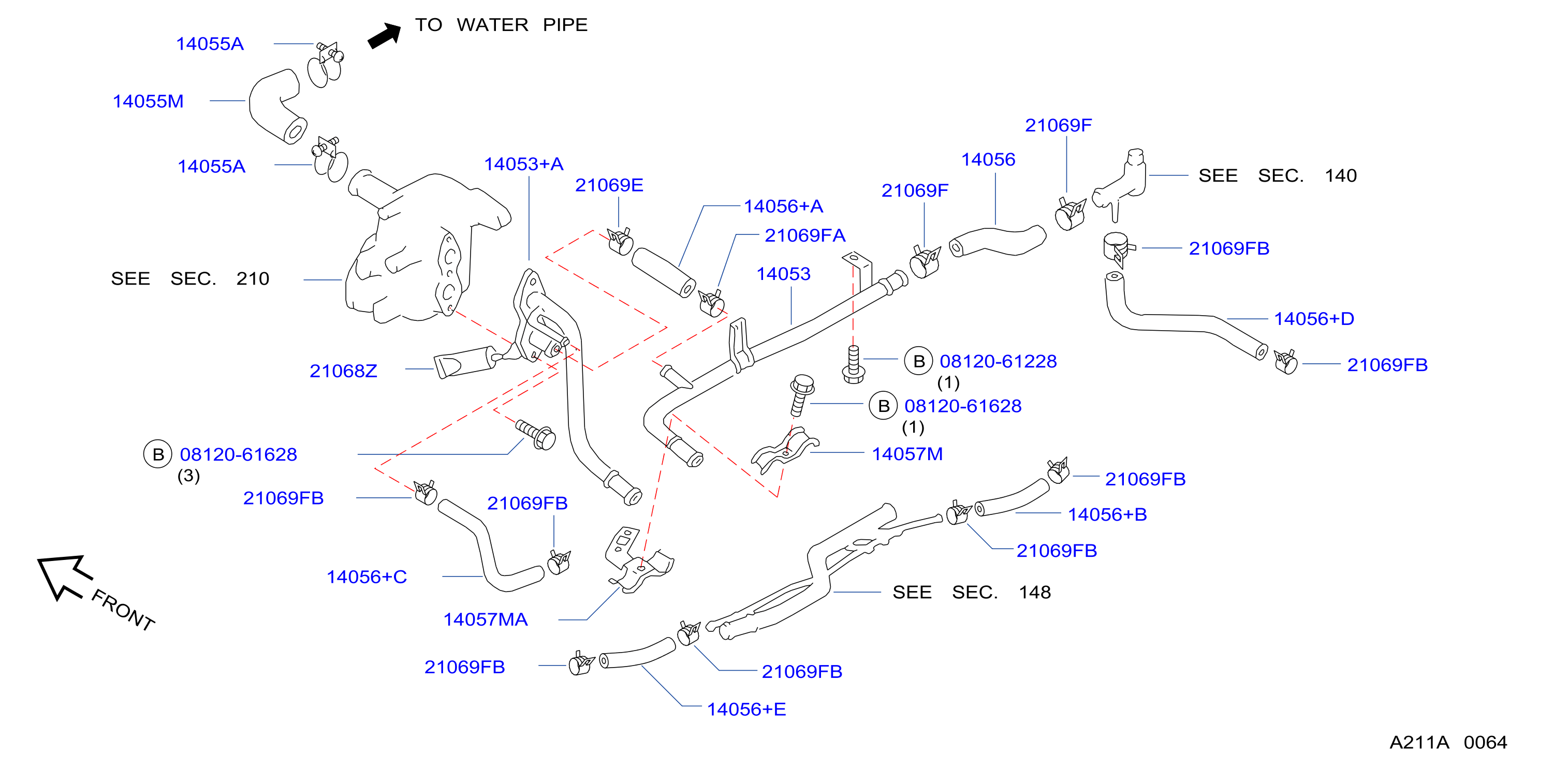 Diagram MANGUERA TUBERÍA DE AGUA for your 1996 Nissan Altima SEDAN XE 2.4L MT 
