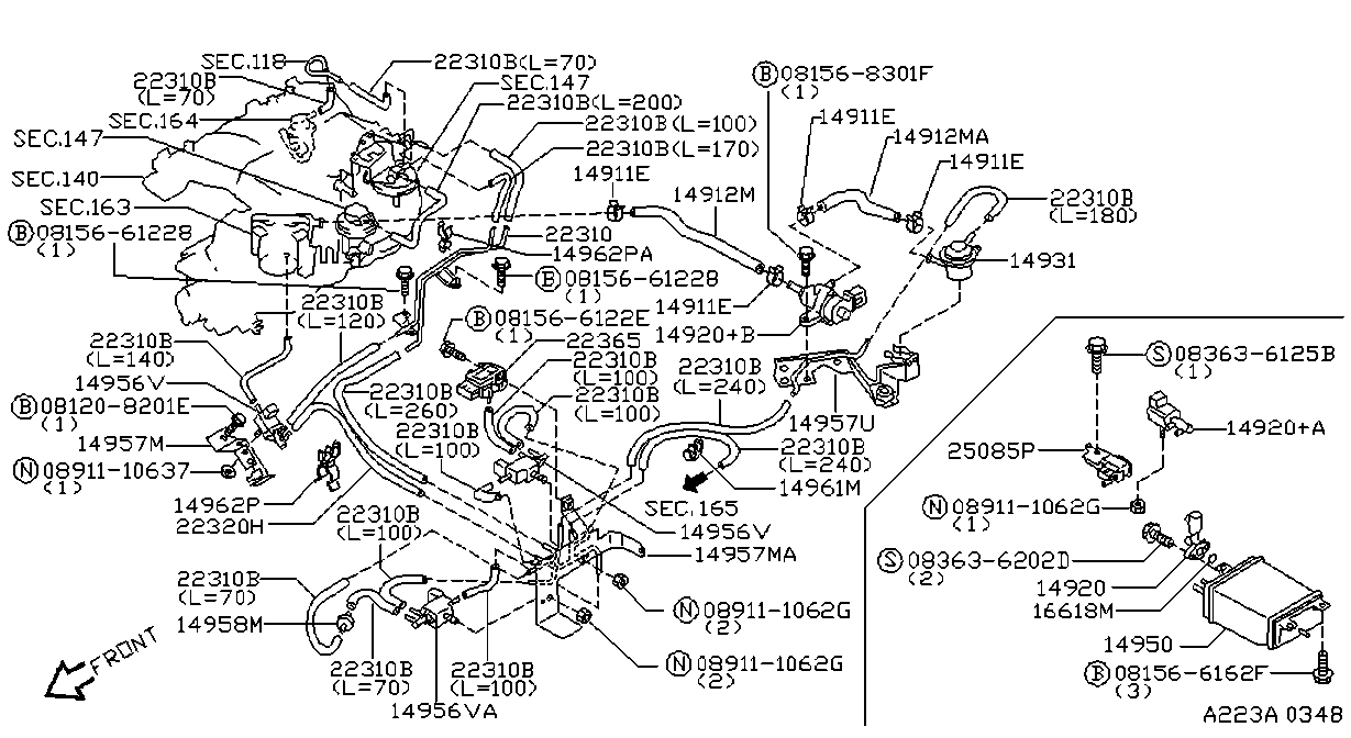 Diagram ENGINE CONTROL VACUUM PIPING for your 1998 INFINITI QX4   