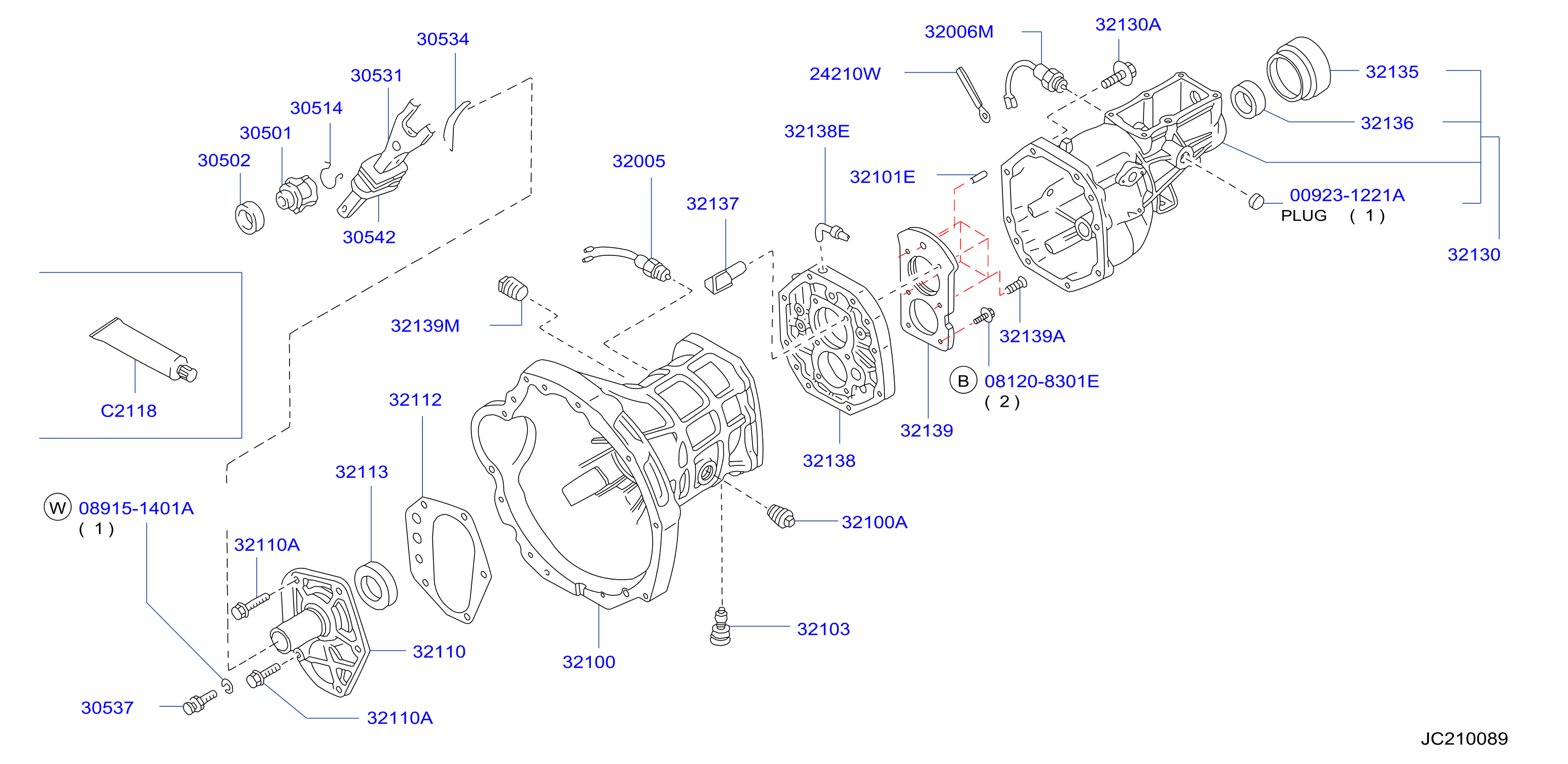 Diagram TRANSMISSION CASE & CLUTCH RELEASE for your 1969 Datsun Sports 1600   