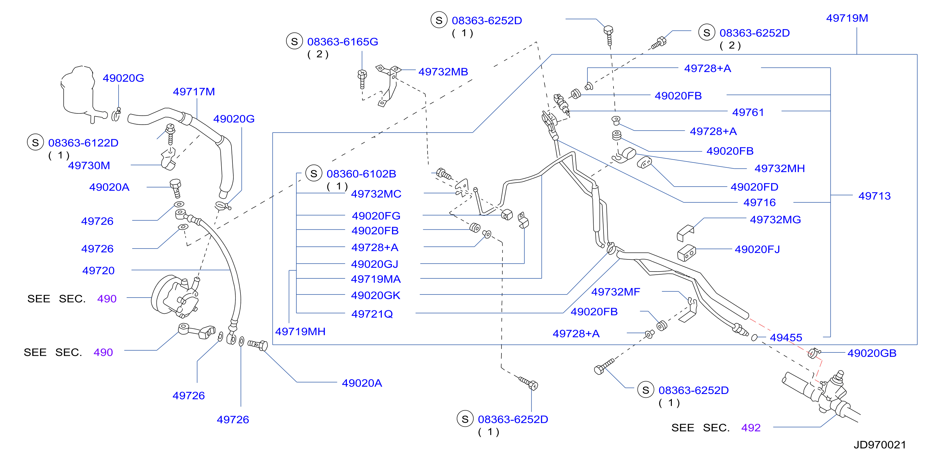 Diagram POWER STEERING PIPING for your Nissan