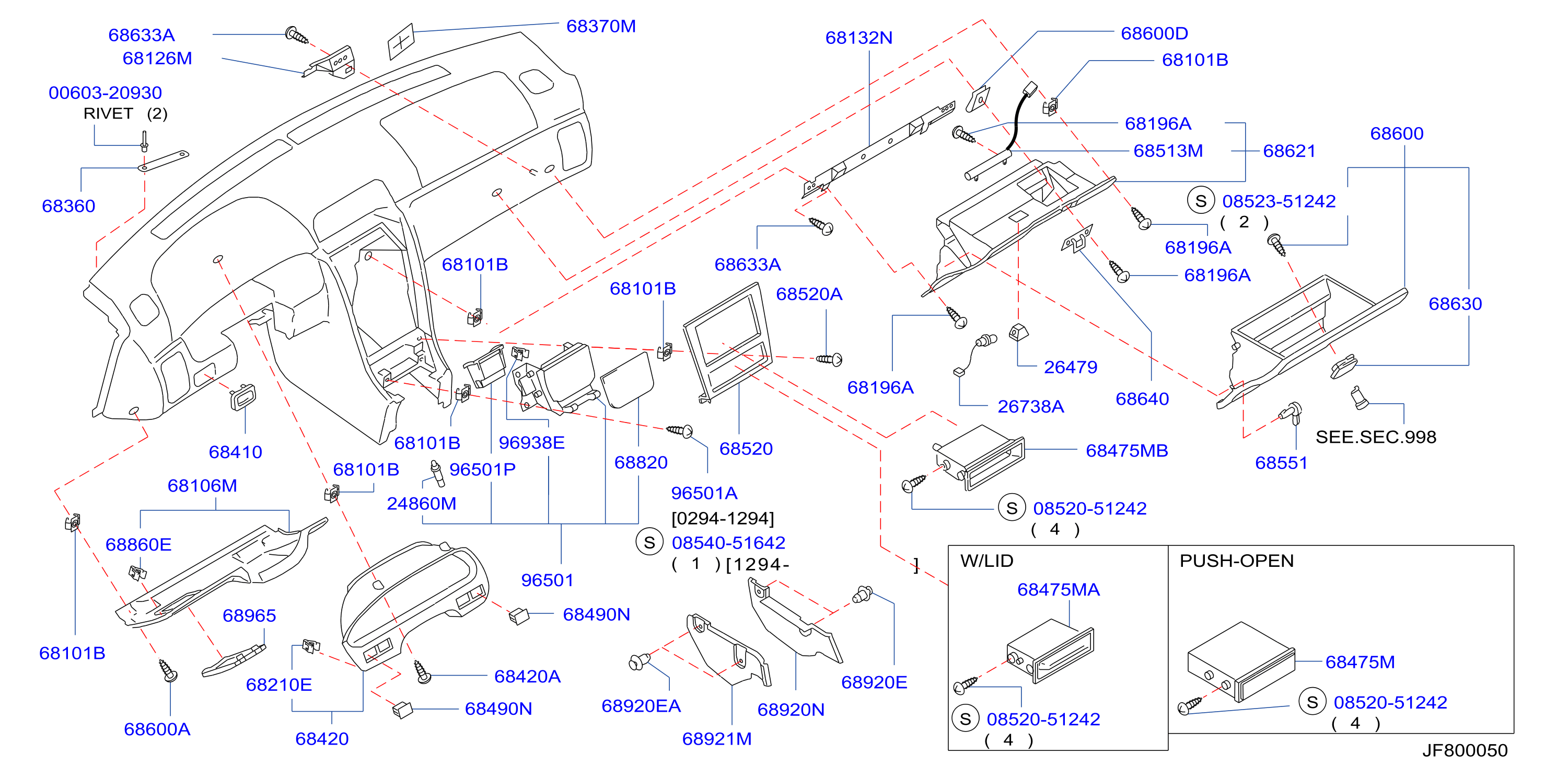 Diagram INSTRUMENT PANEL, PAD & CLUSTER LID for your Nissan Maxima GXE 3.0L V6 AT