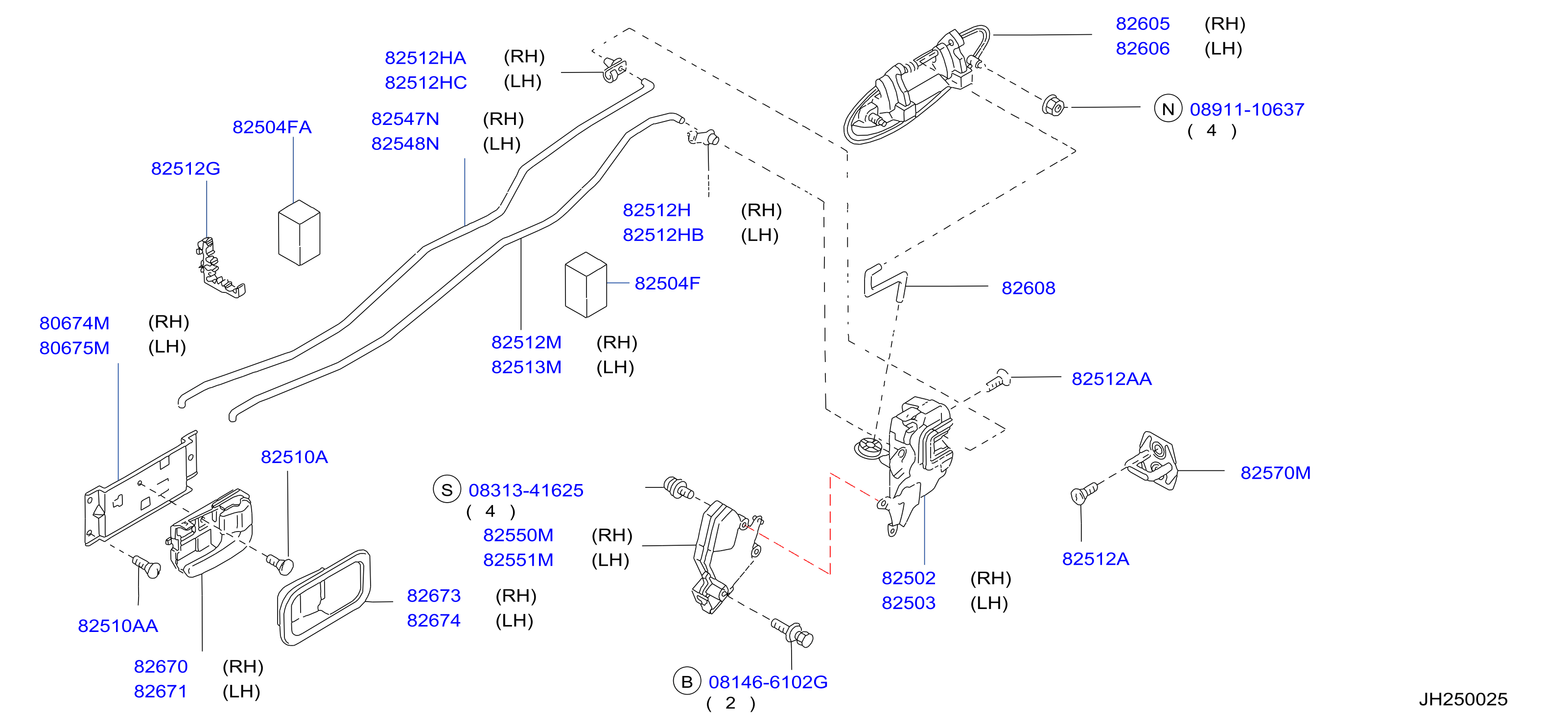 Diagram REAR DOOR LOCK & HANDLE for your Nissan