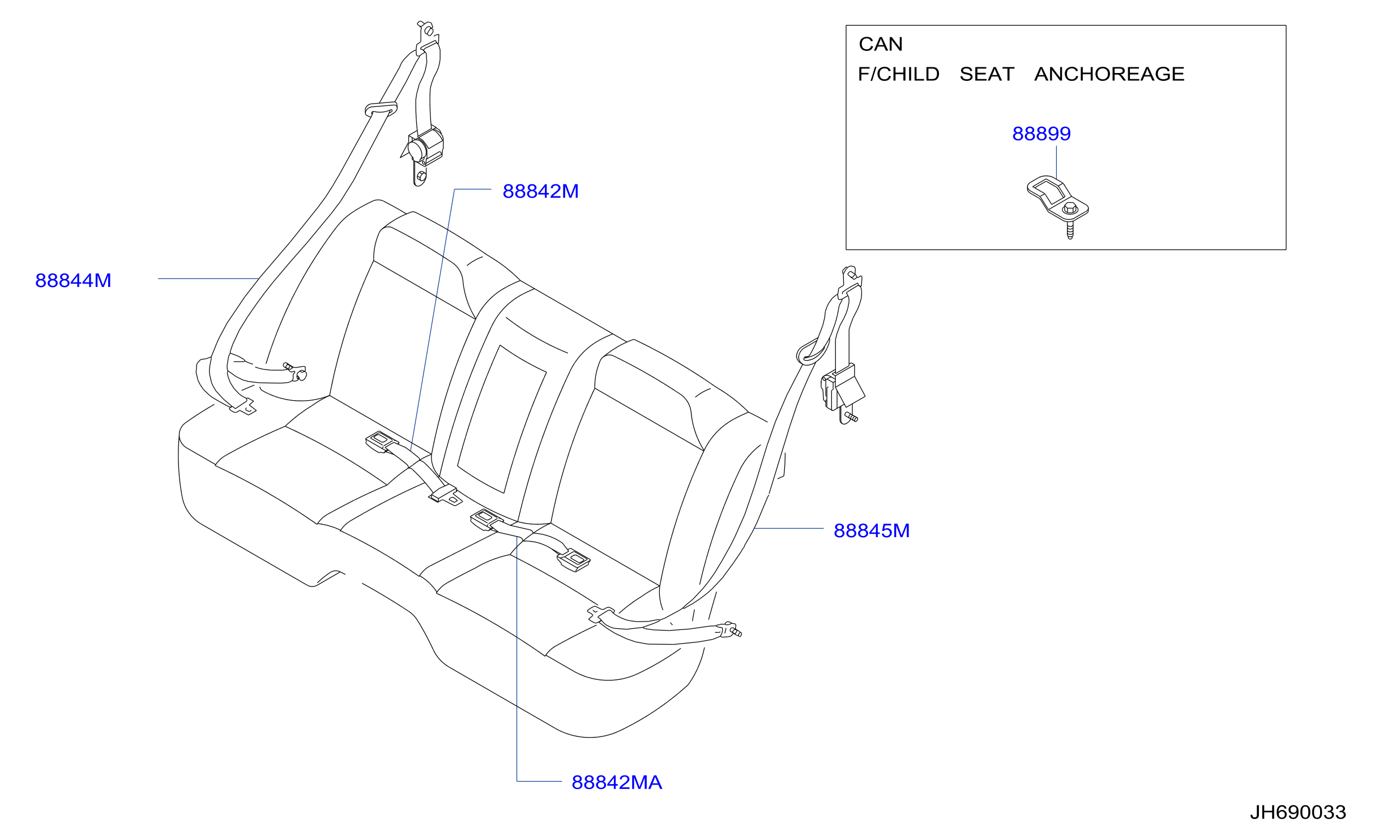 Diagram REAR SEAT BELT for your 1998 Nissan 240SX   