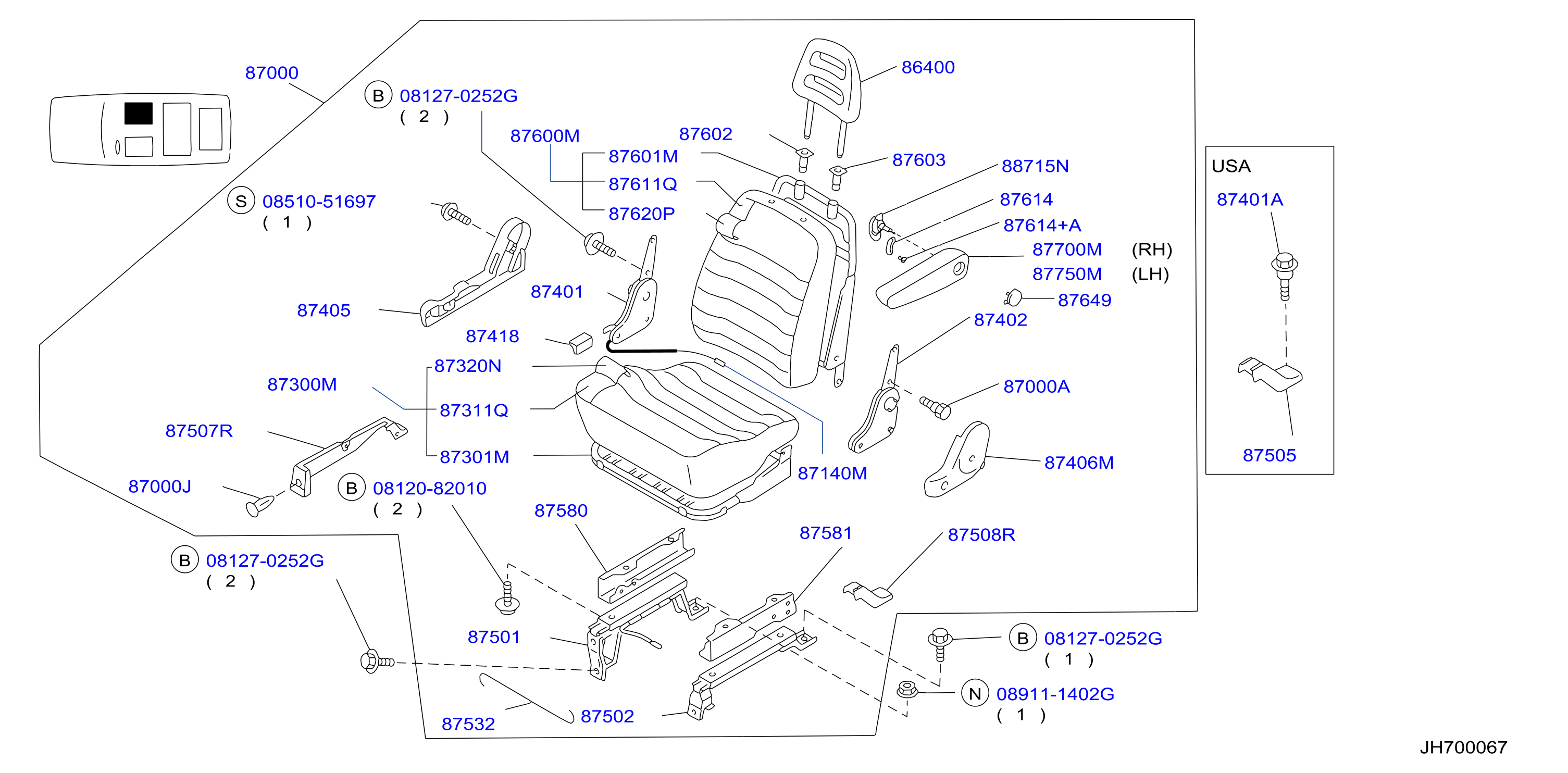 Diagram FRONT SEAT for your 1989 Nissan 300ZX   