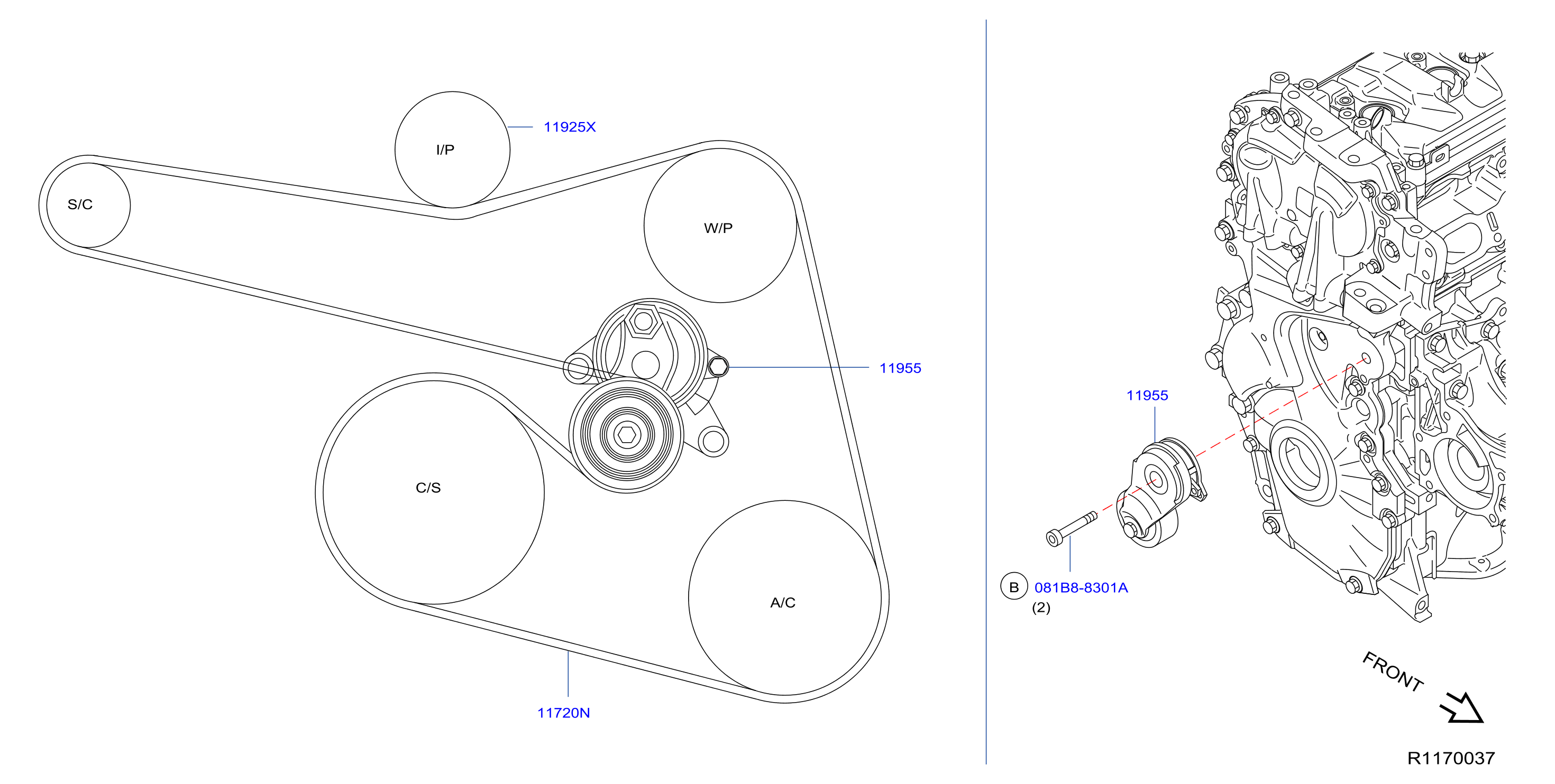 Diagram FAN,COMPRESSOR & POWER STEERING BELT for your 2015 Nissan Xterra S  