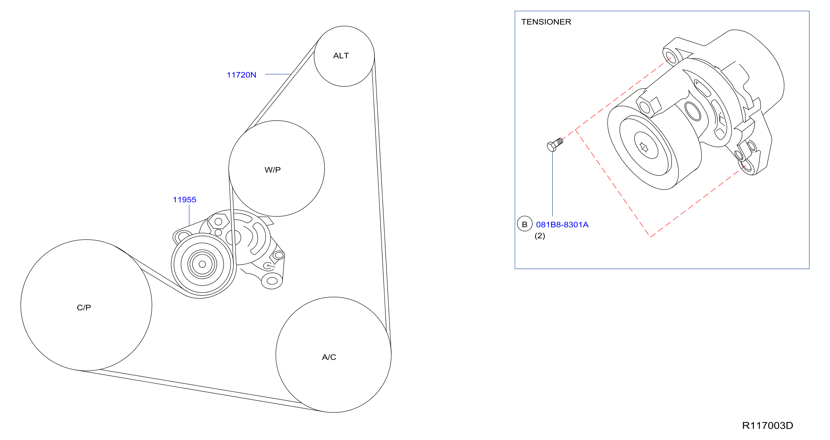 Diagram FAN,COMPRESSOR & POWER STEERING BELT for your Nissan Rogue  