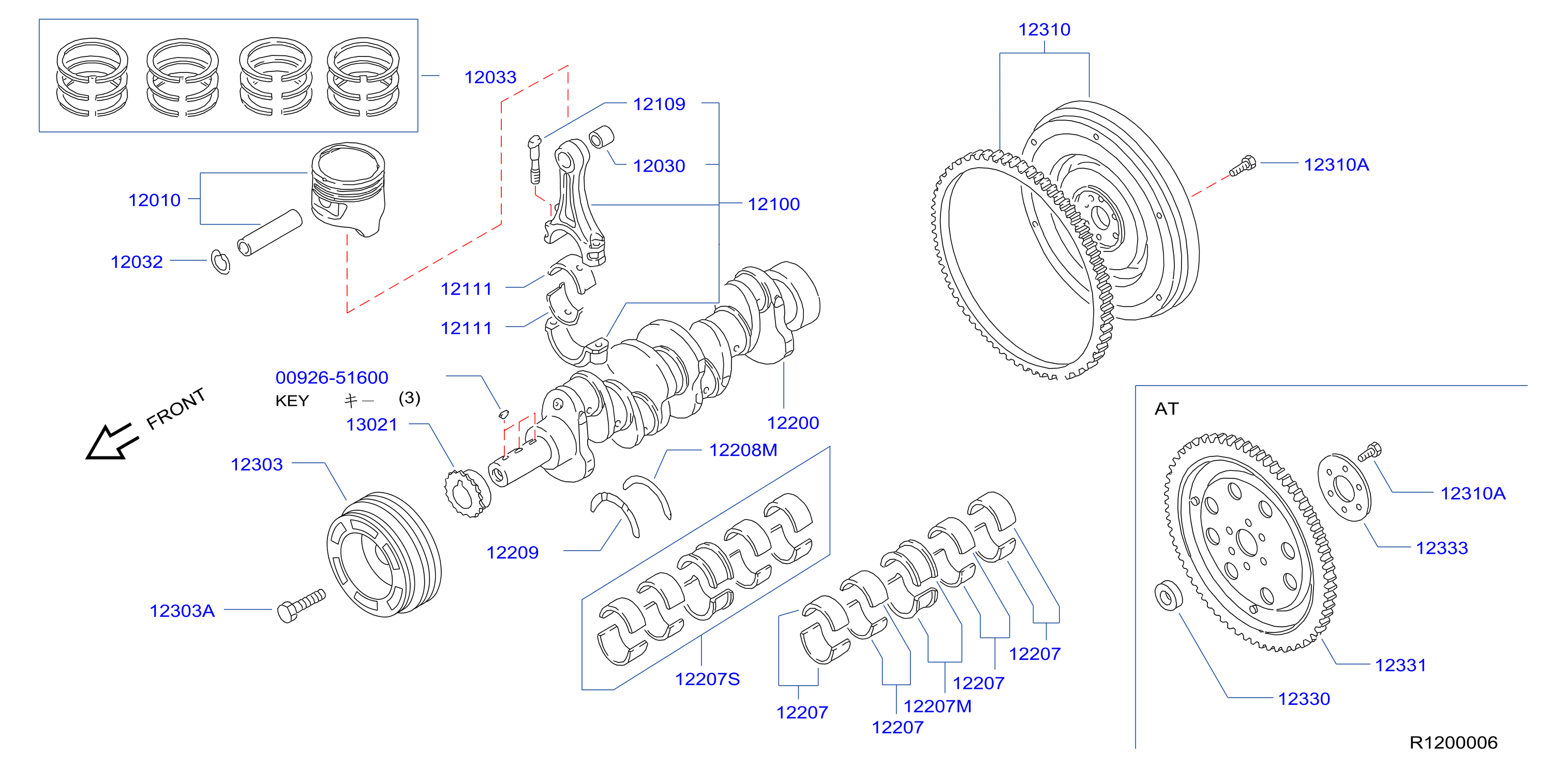 Diagram PISTON,CRANKSHAFT & FLYWHEEL for your 2017 Nissan Rogue   