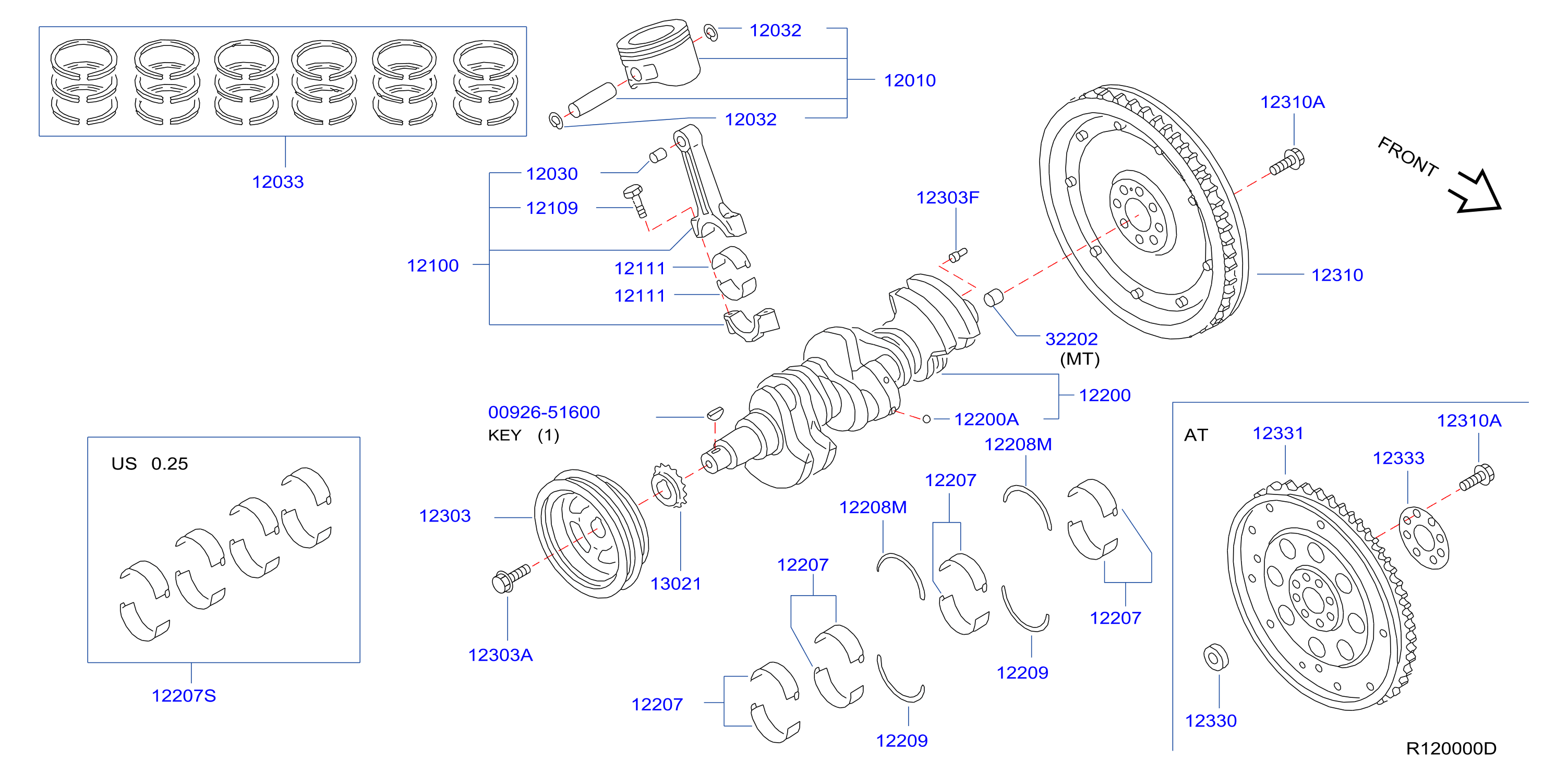 Diagram PISTON,CRANKSHAFT & FLYWHEEL for your 2010 Nissan Altima COUPE S 2.5L MT 