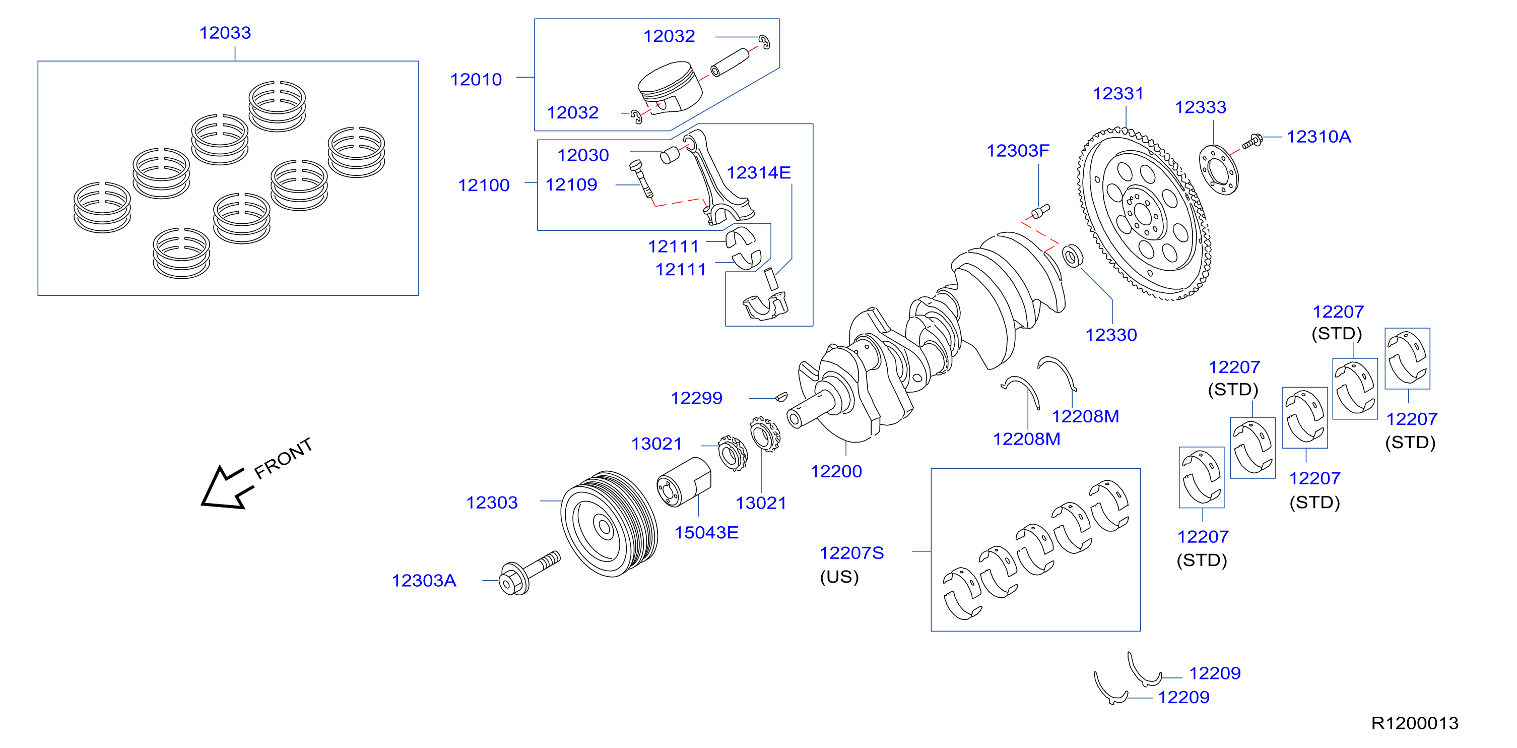 Diagram PISTON,CRANKSHAFT & FLYWHEEL for your 1991 INFINITI M30   