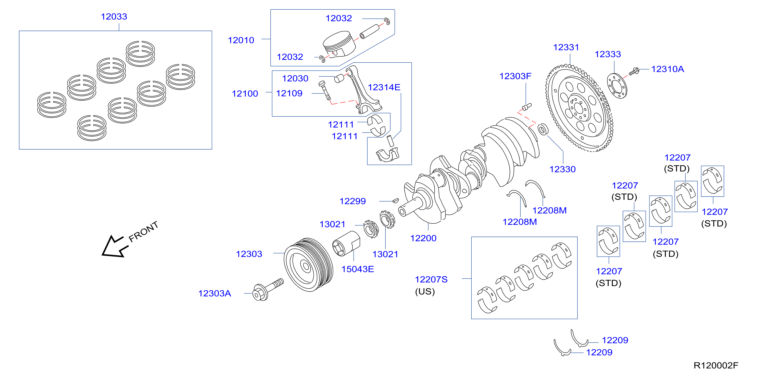 Diagram PISTON, CIGUEÑAL Y VOLANTE MOT for your 2004 Nissan Frontier   