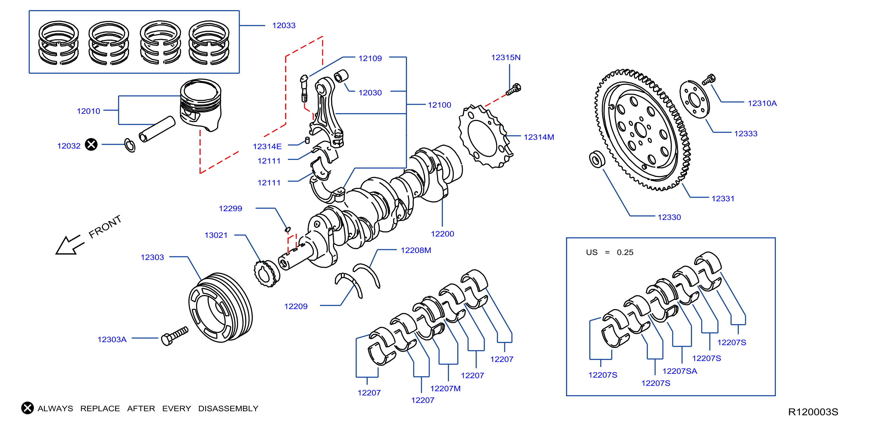 Diagram PISTON,CRANKSHAFT & FLYWHEEL for your Nissan Pathfinder