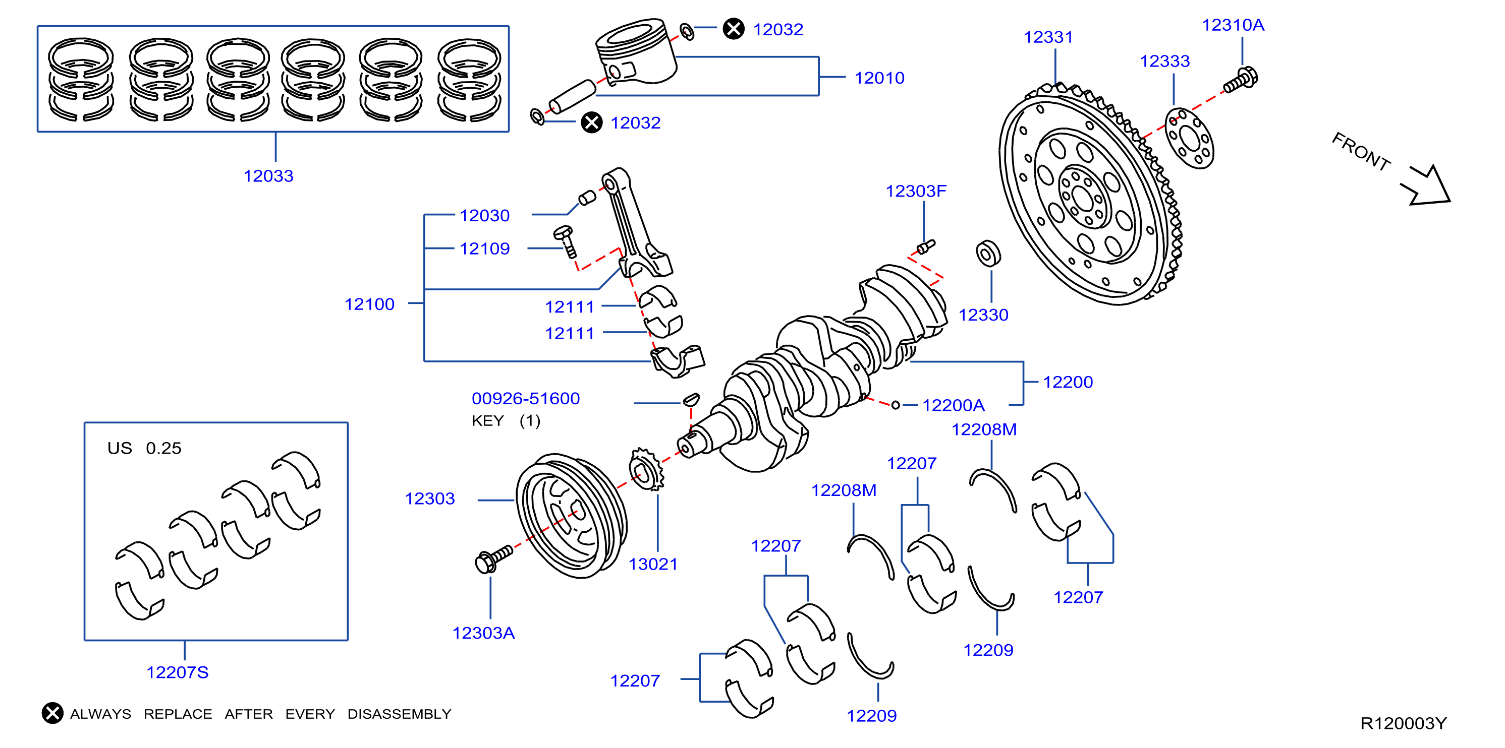 Diagram PISTON,CRANKSHAFT & FLYWHEEL for your Nissan