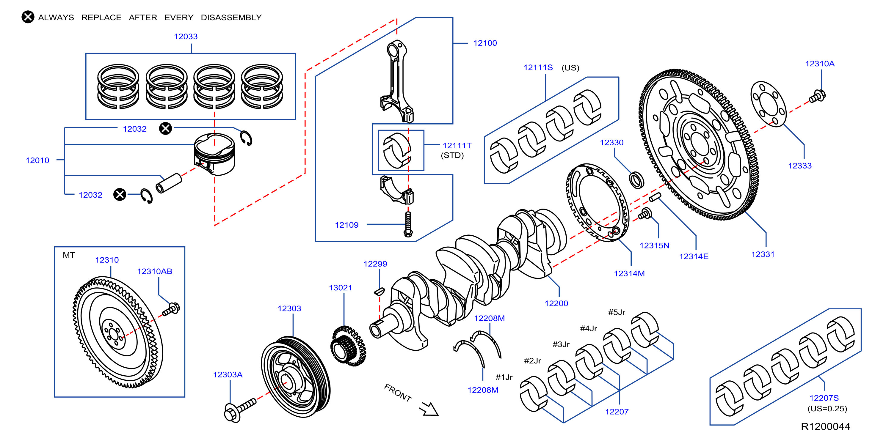 Diagram PISTON,CRANKSHAFT & FLYWHEEL for your Nissan