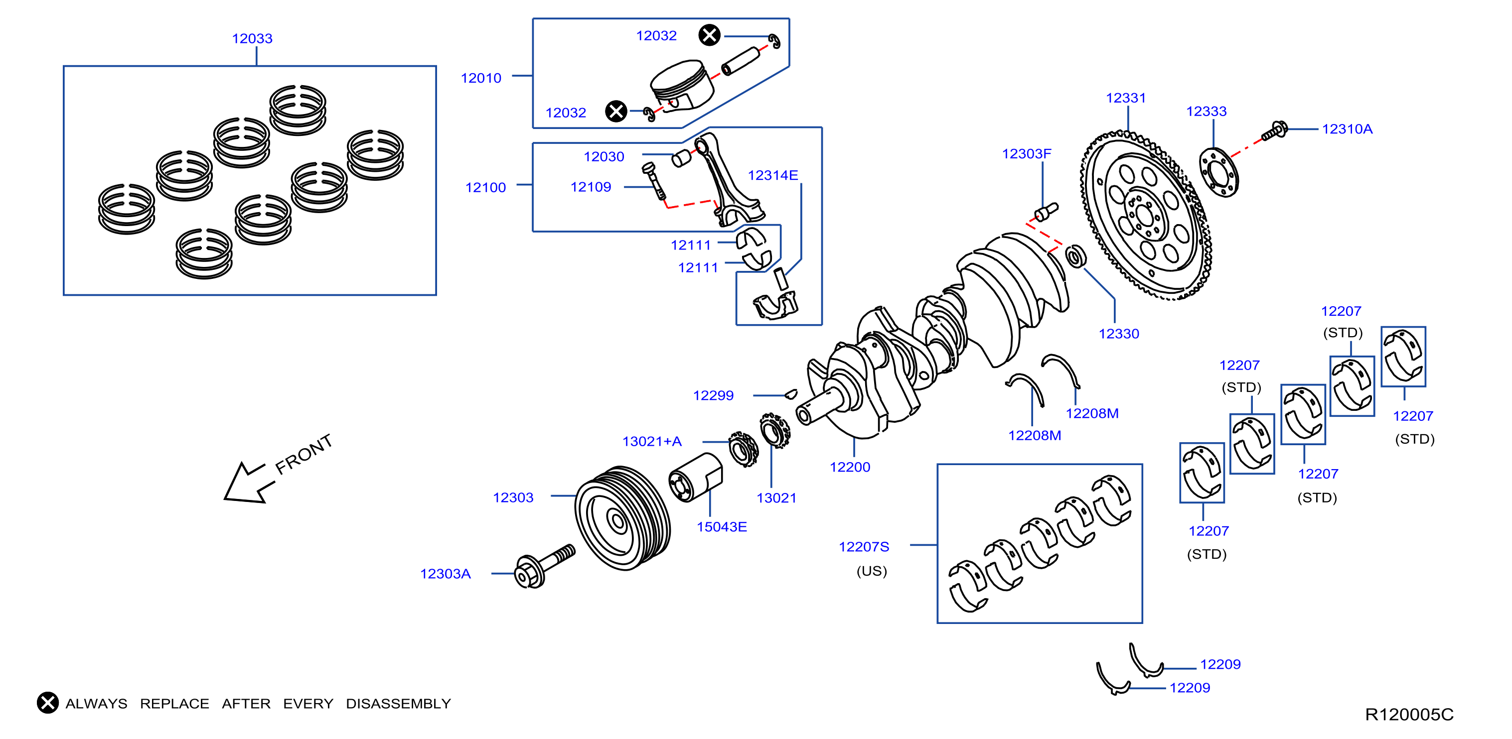 Diagram PISTON,CRANKSHAFT & FLYWHEEL for your Nissan