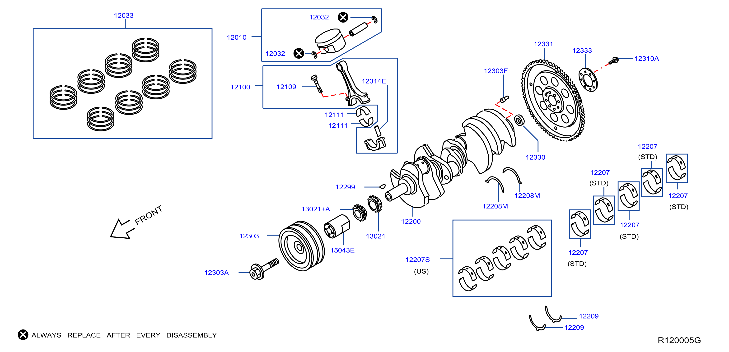 Diagram PISTON,CRANKSHAFT & FLYWHEEL for your Nissan