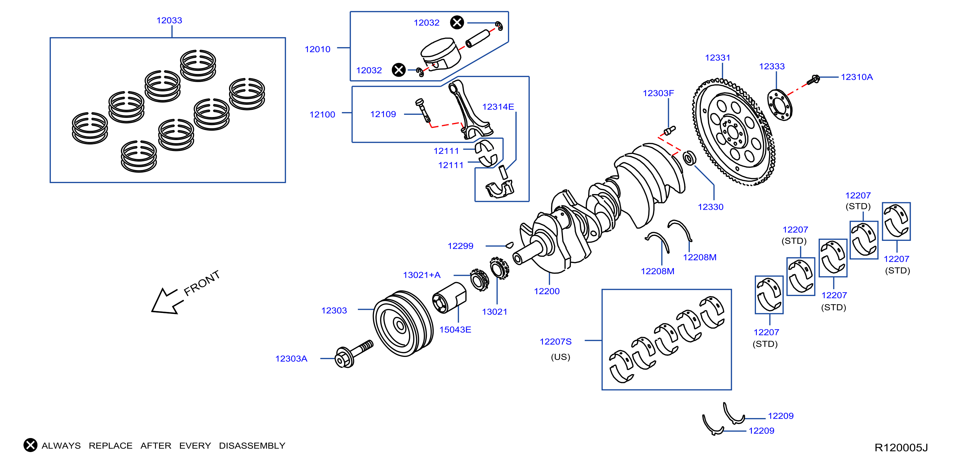 Diagram PISTON,CRANKSHAFT & FLYWHEEL for your Nissan