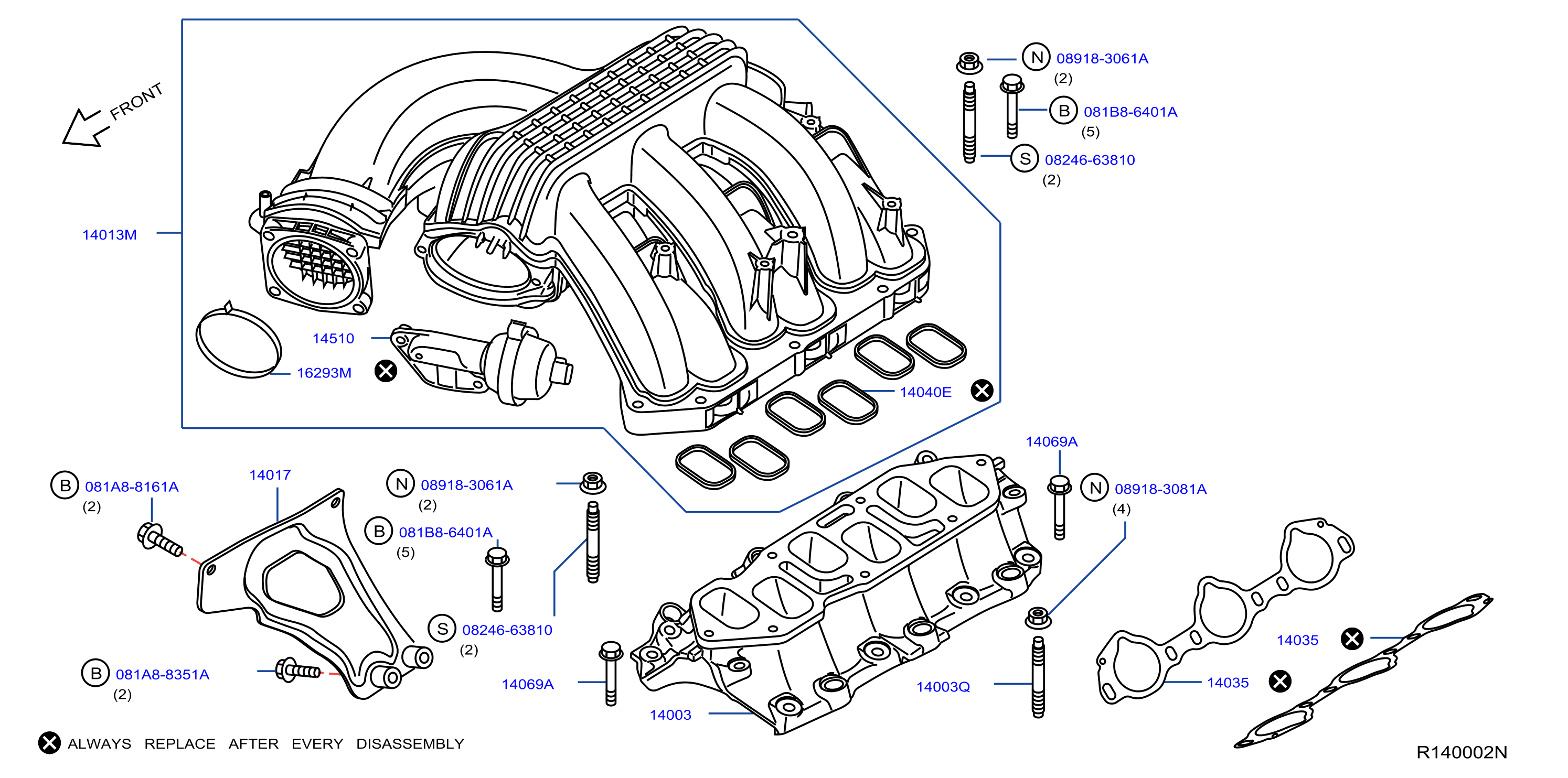 2010 Nissan Armada Engine Intake Manifold Gasket 14032 9BM0A