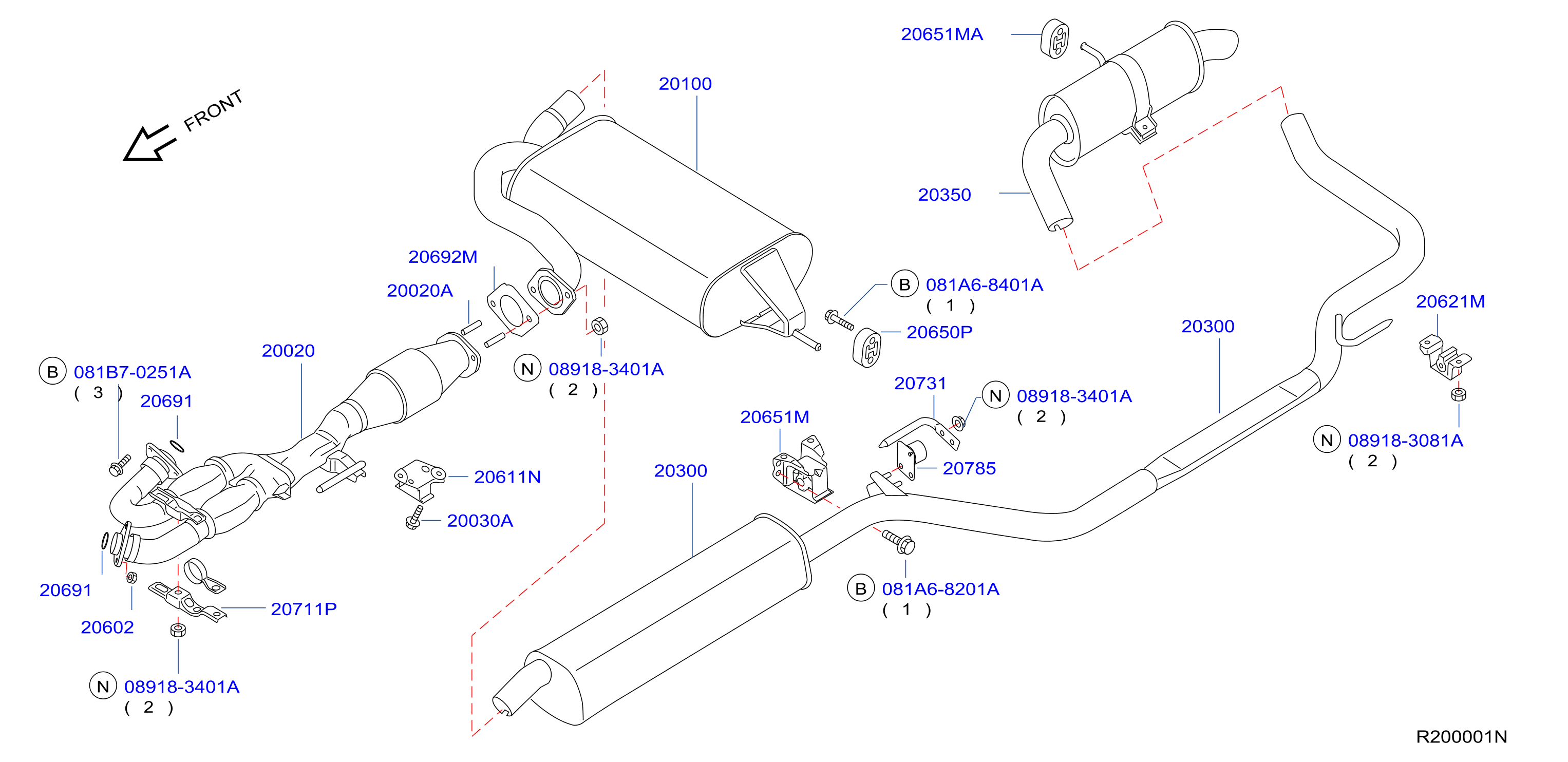 Diagram TUBO DE ESCAPE Y SILENCIADOR for your 2025 Nissan Pathfinder   