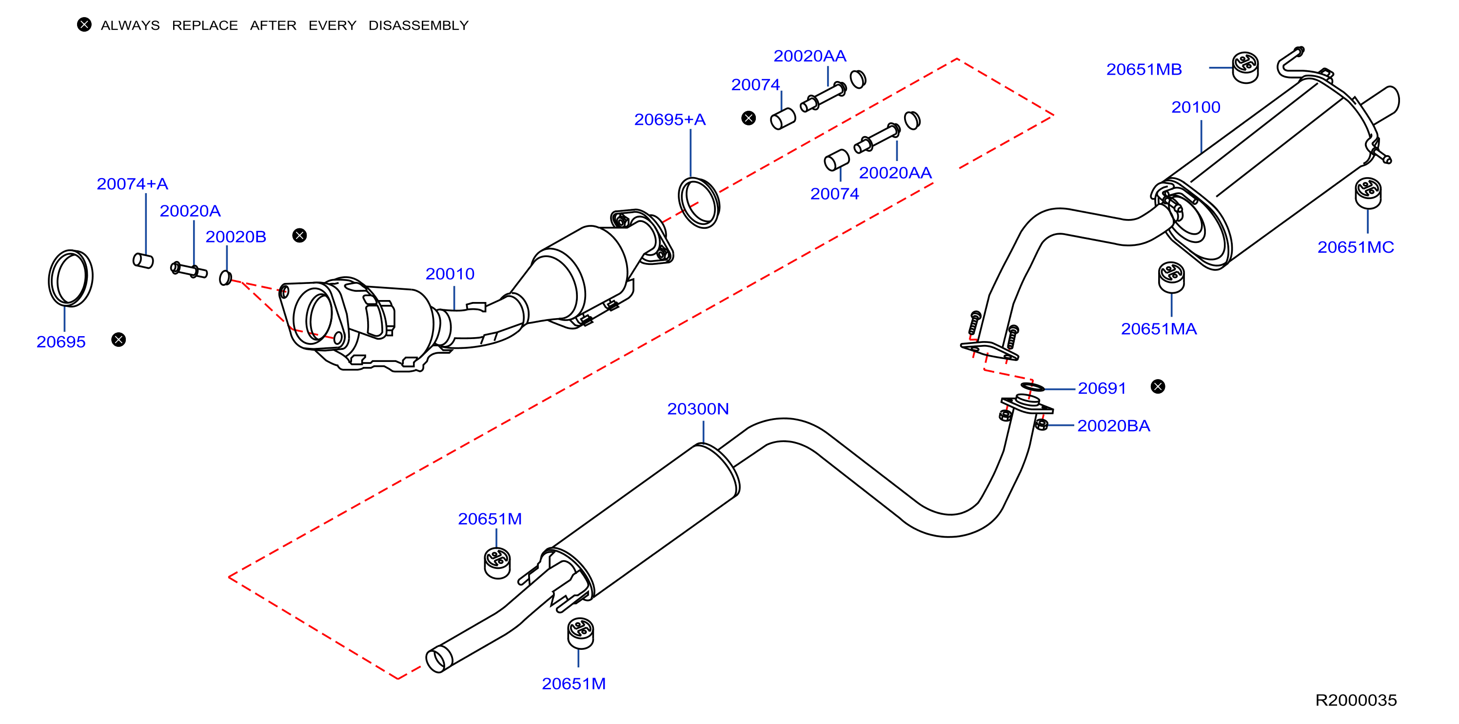 Diagram EXHAUST TUBE & MUFFLER for your Nissan Rogue Sport