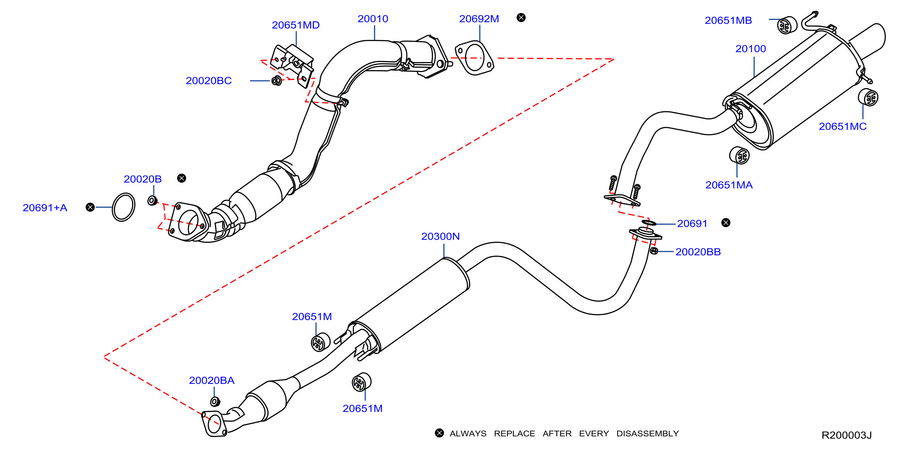 Diagram EXHAUST TUBE & MUFFLER for your Nissan Sentra  