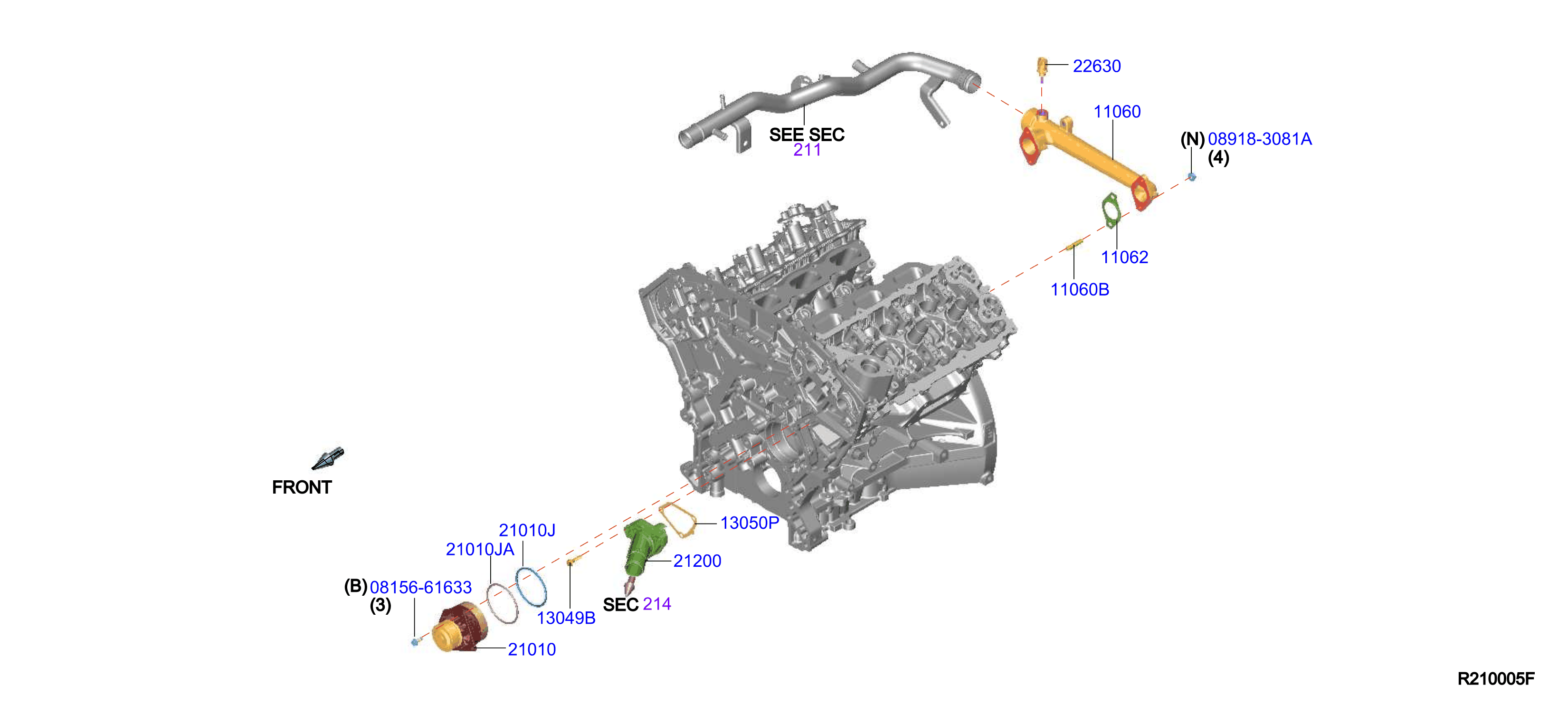 Diagram BOMBA AGUA, VENT REFRI Y TERMOSTATO for your 2022 Nissan Frontier Crew Cab PRO/4X 3.8L V6 AT 4WD 