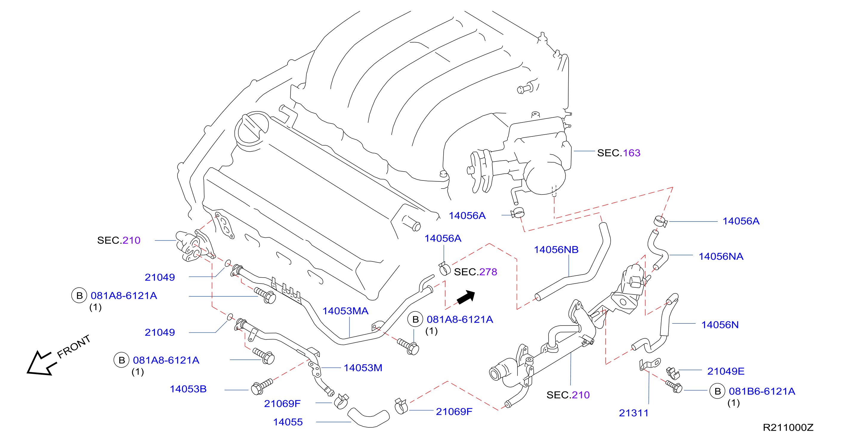 Diagram WATER HOSE & PIPING for your 1999 Nissan Frontier King Cab XE 2.4L MT 4WD 