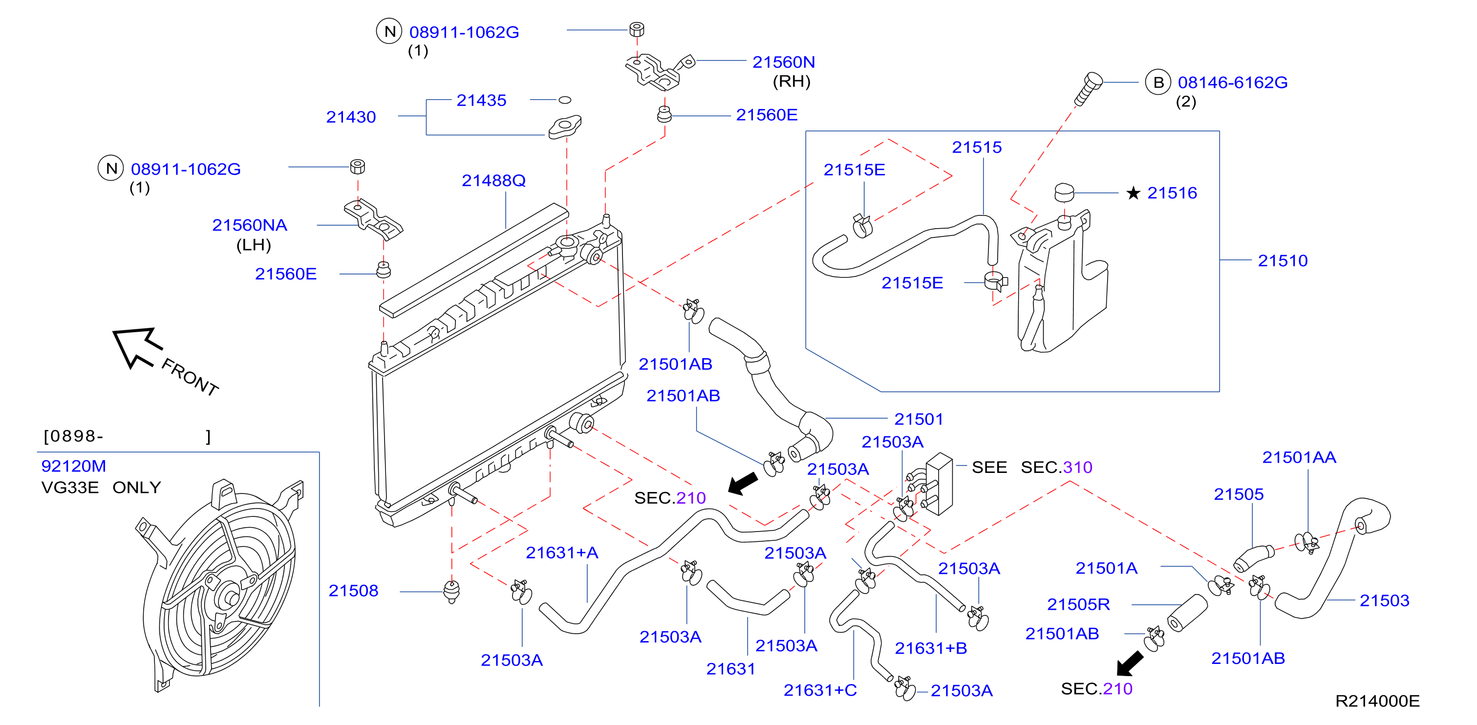 Diagram RADIATOR,SHROUD & INVERTER COOLING for your 2002 Nissan Frontier   