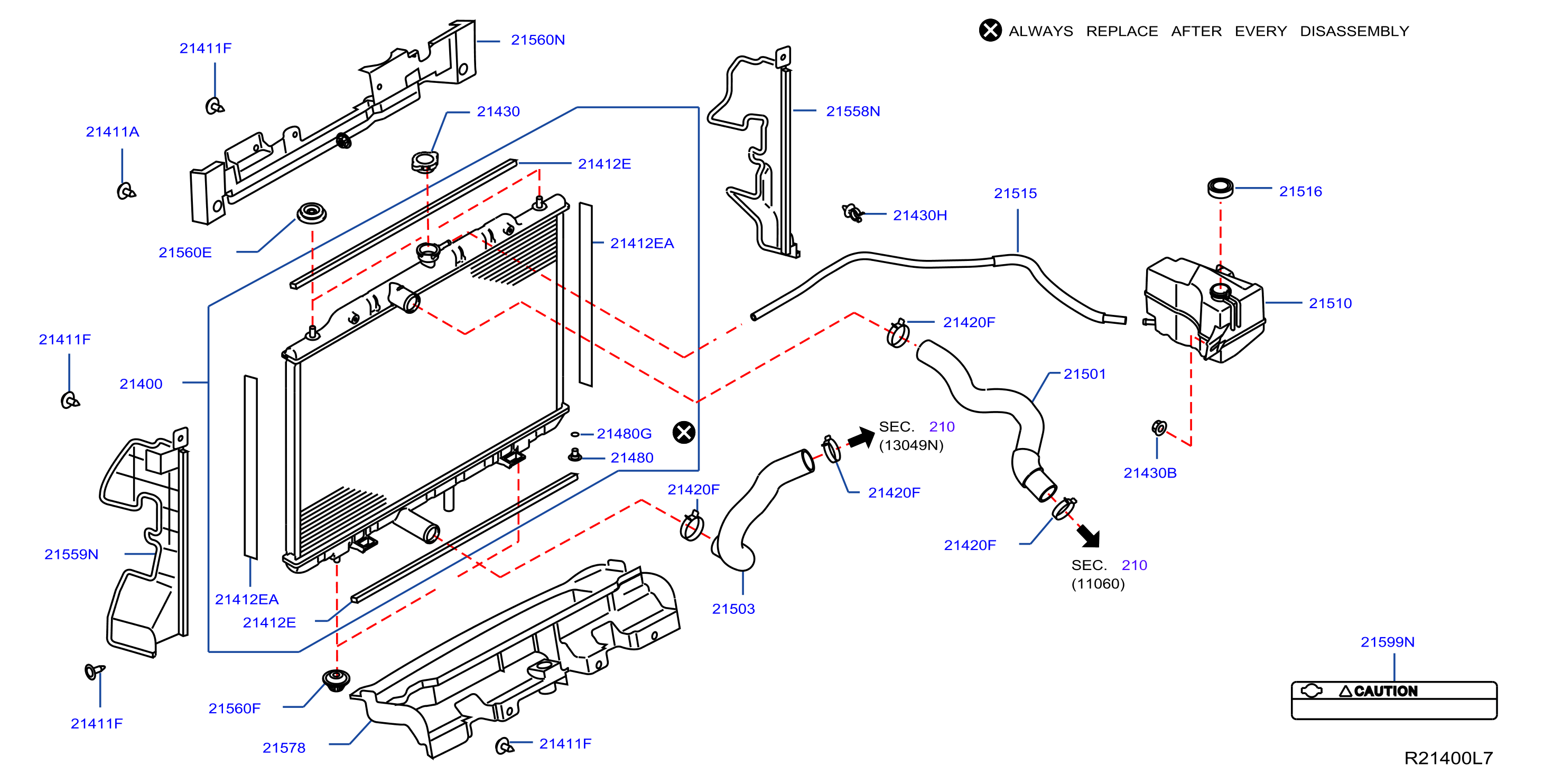 Diagram RADIADOR, CUBIERTA & ENFRIAMIENT INVERSOR for your Nissan
