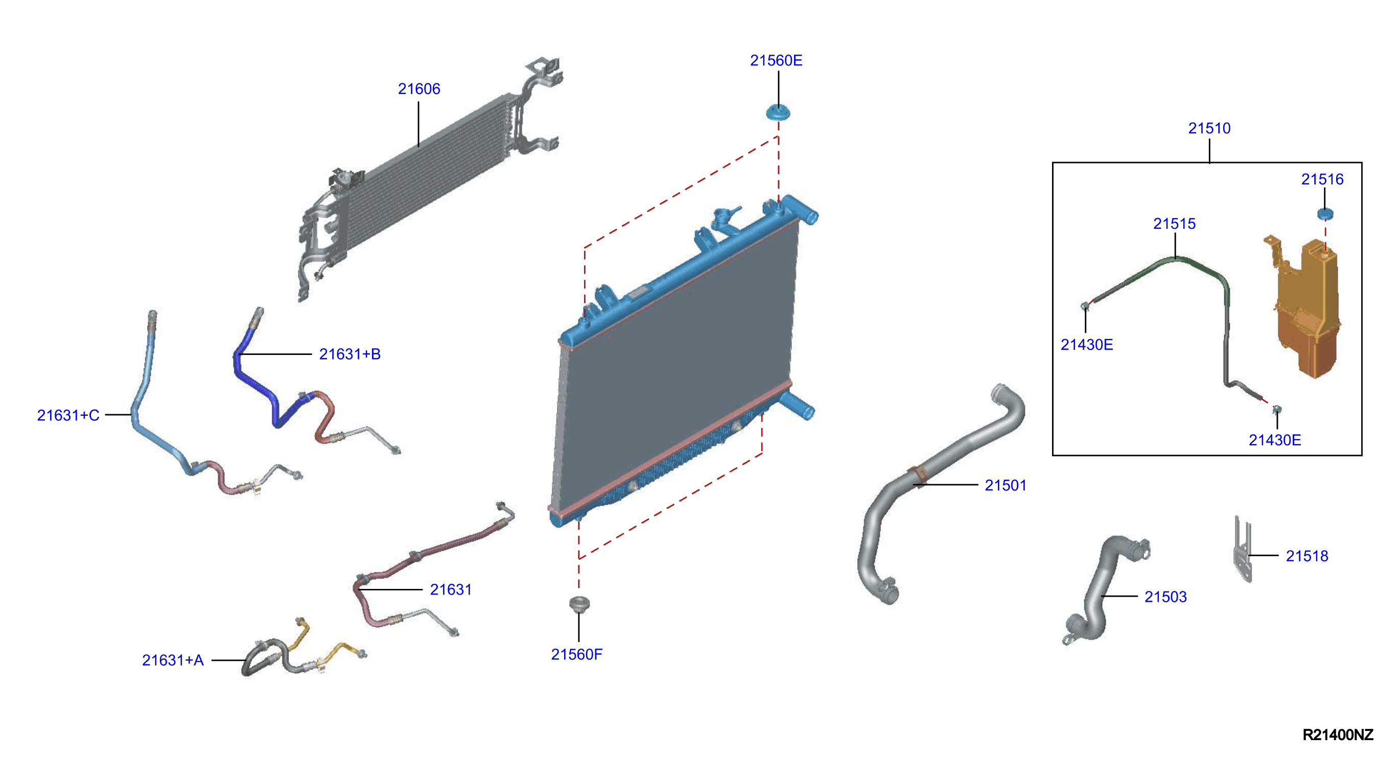 Diagram RADIADOR, CUBIERTA & ENFRIAMIENT INVERSOR for your 2018 Nissan NVT (Taxi)   