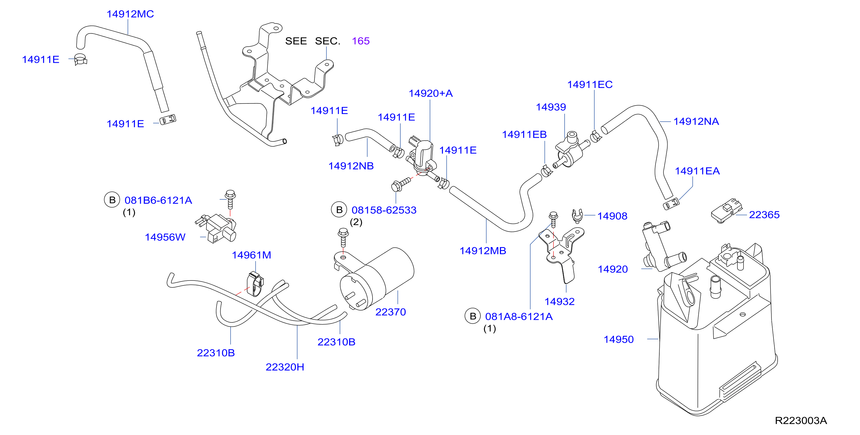Diagram TUBERÍA DE VACÍO DE CONTROL DEL MOTOR for your 2014 Nissan Xterra   