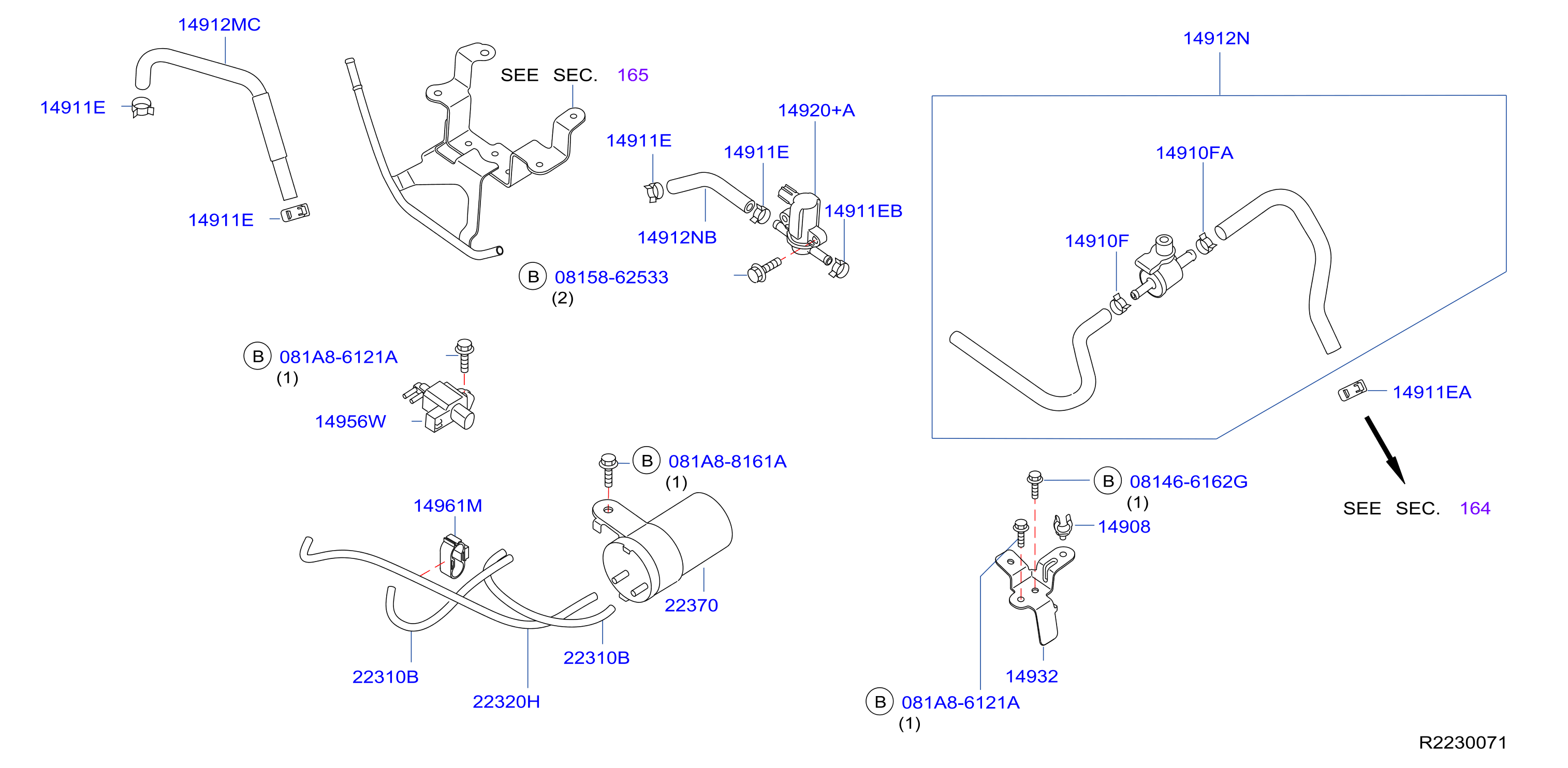 Diagram ENGINE CONTROL VACUUM PIPING for your 2023 Nissan Frontier King Cab SC  