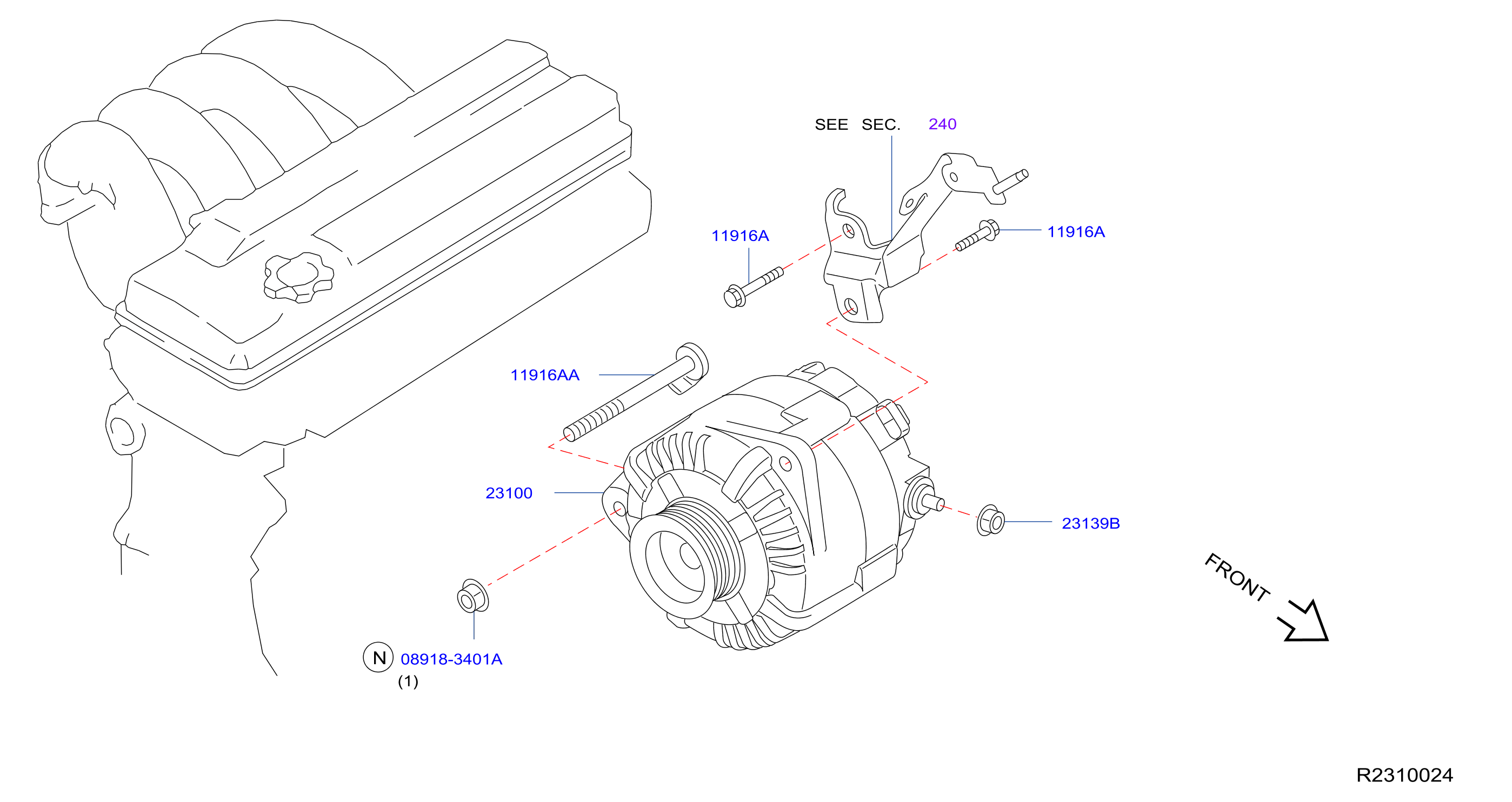 2010 Nissan Armada Bracket. ENGINE INJECTION LITER 11916 JA10C