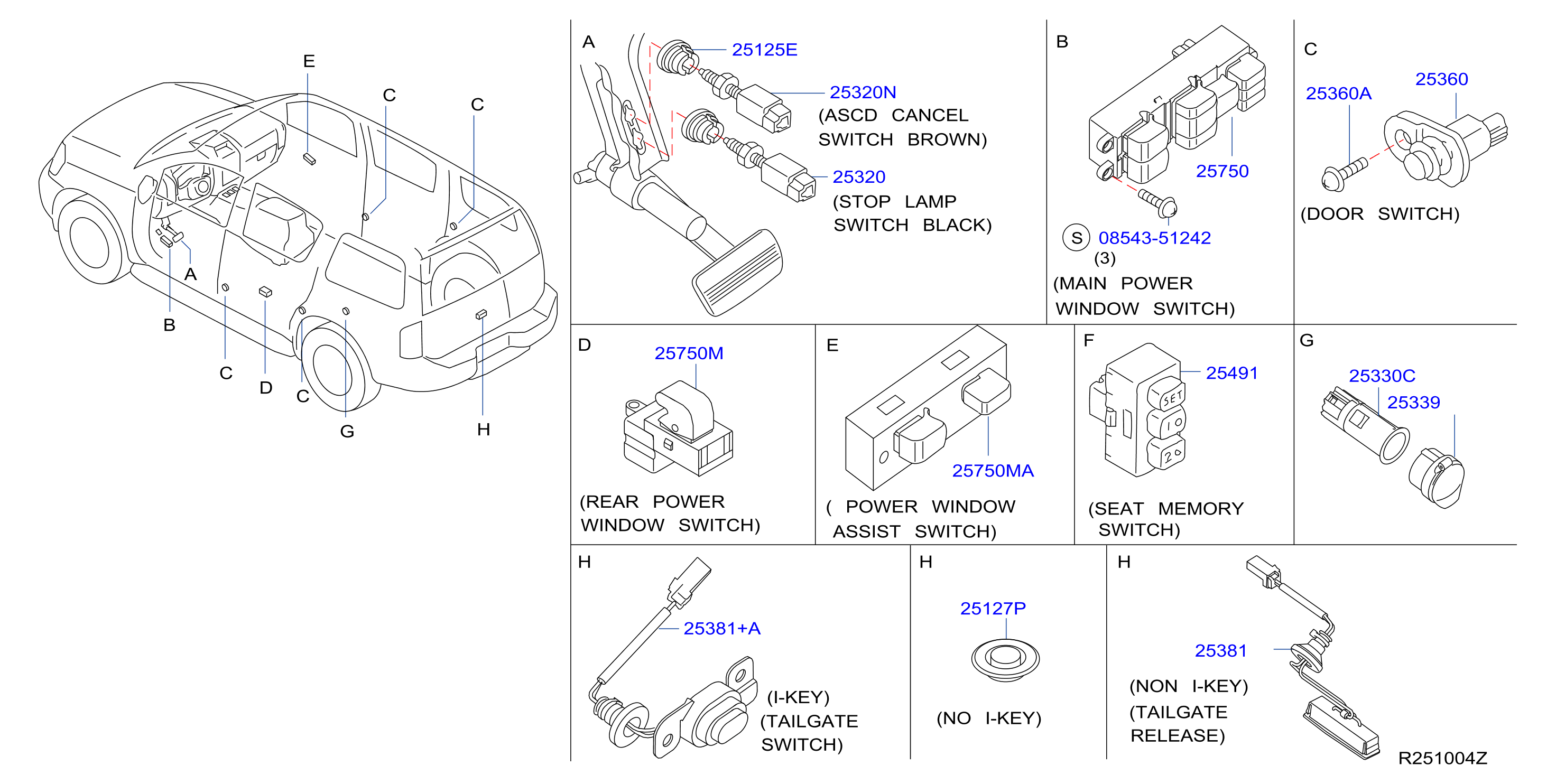 2007 Nissan Pathfinder Cruise Control Switch 25550 ZS50D