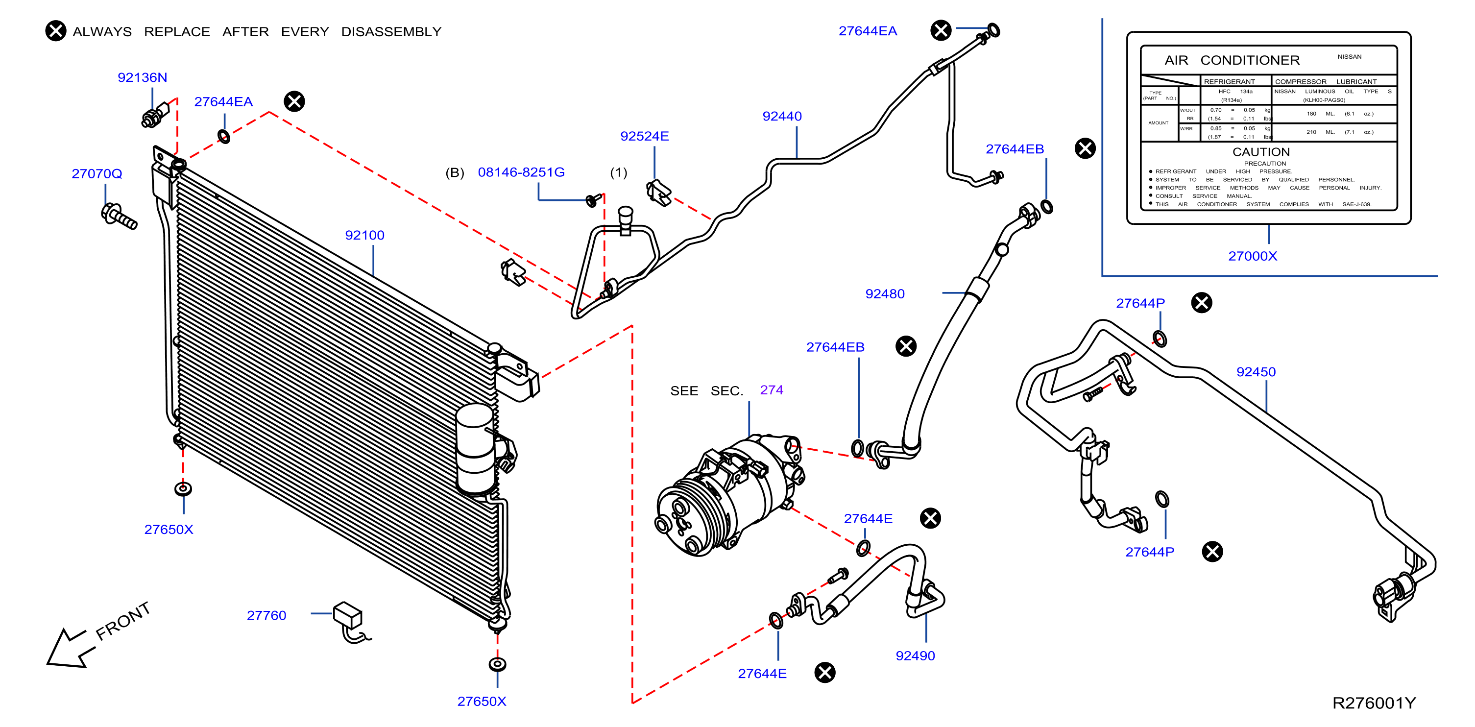 2019 Nissan A c system information label 27090 EA010 Genuine