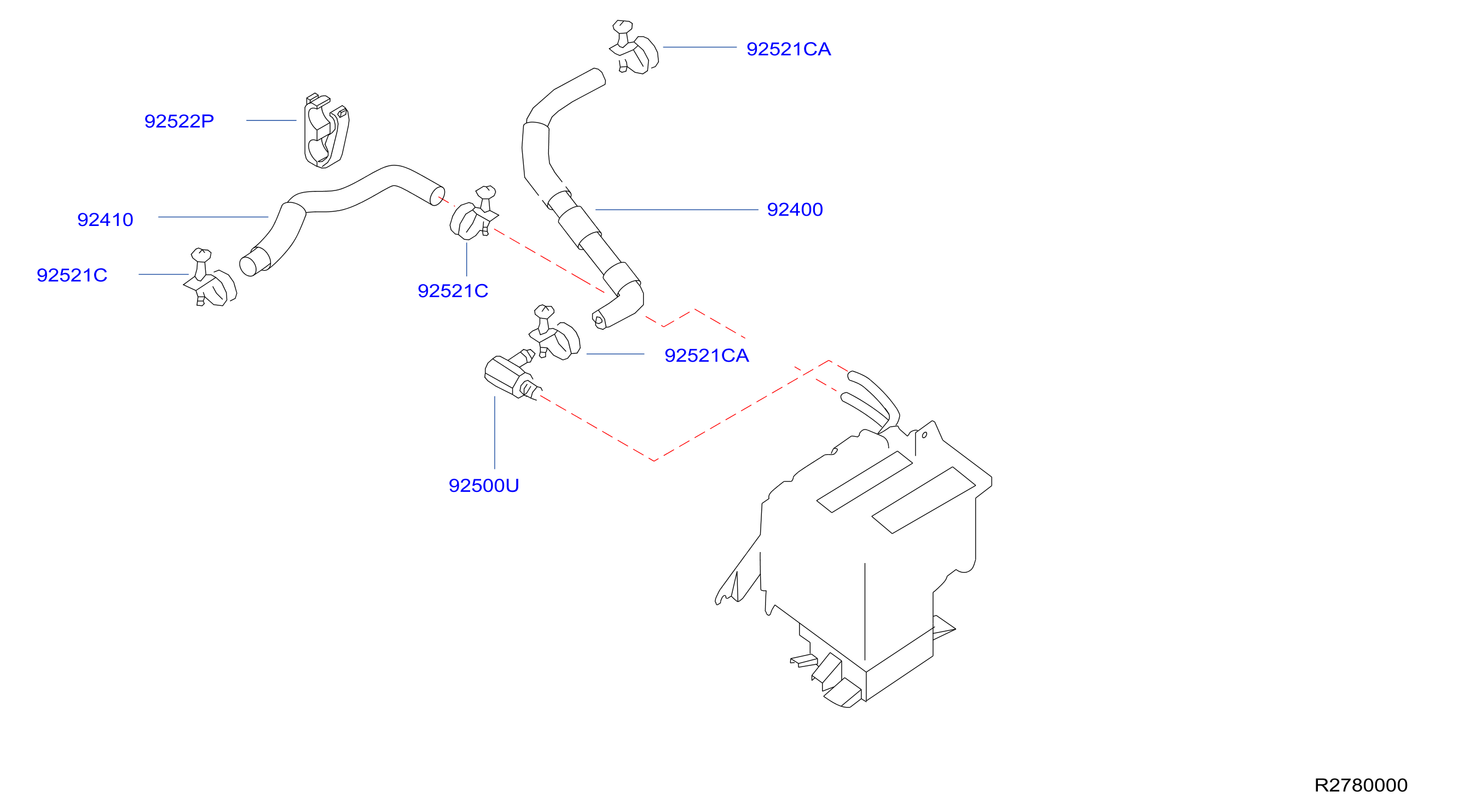 Diagram TUBERÍA DE CALEFACCIÓN for your 2000 Nissan Frontier Crew Cab SE  