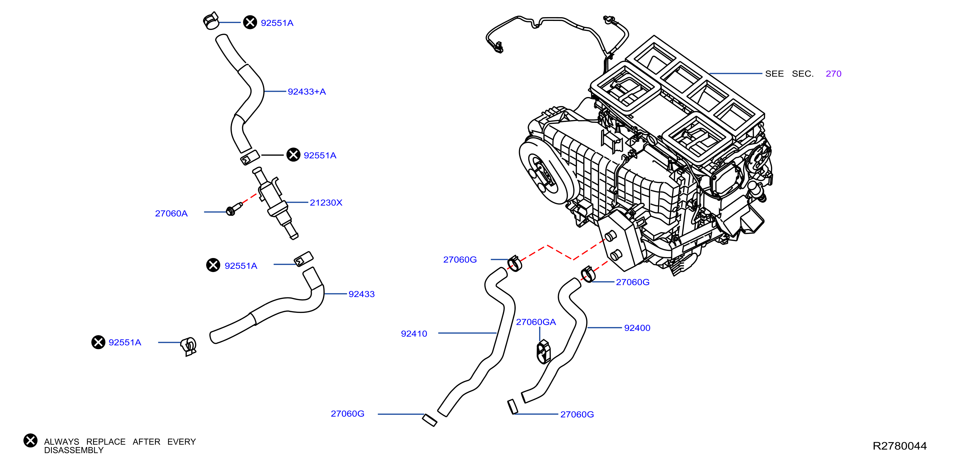 Diagram HEATER PIPING for your Nissan Altima  