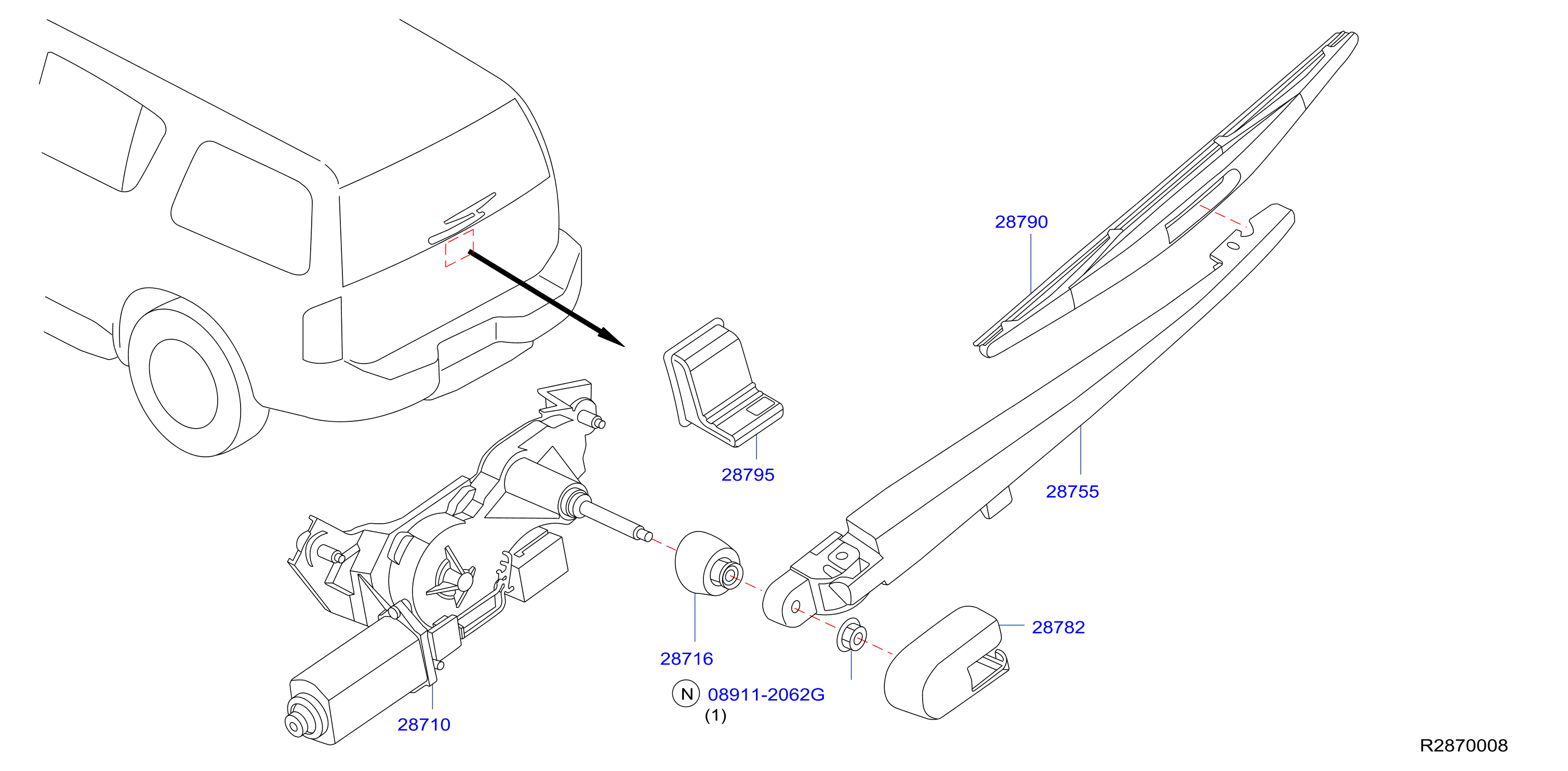 Nissan Armada Back Glass Wiper Arm Cover 28782 7S000 Genuine