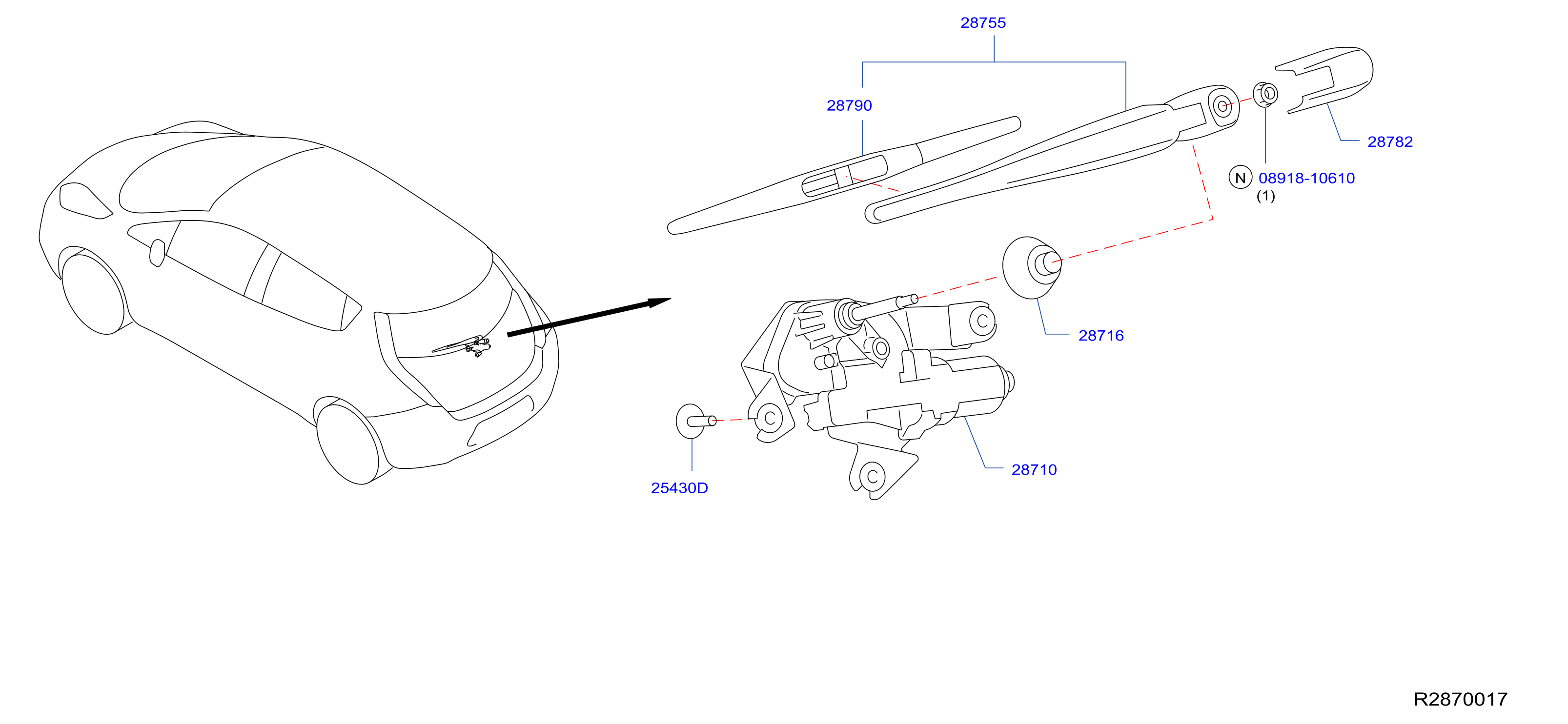 Diagram REAR WINDOW WIPER for your 2024 Nissan Versa   