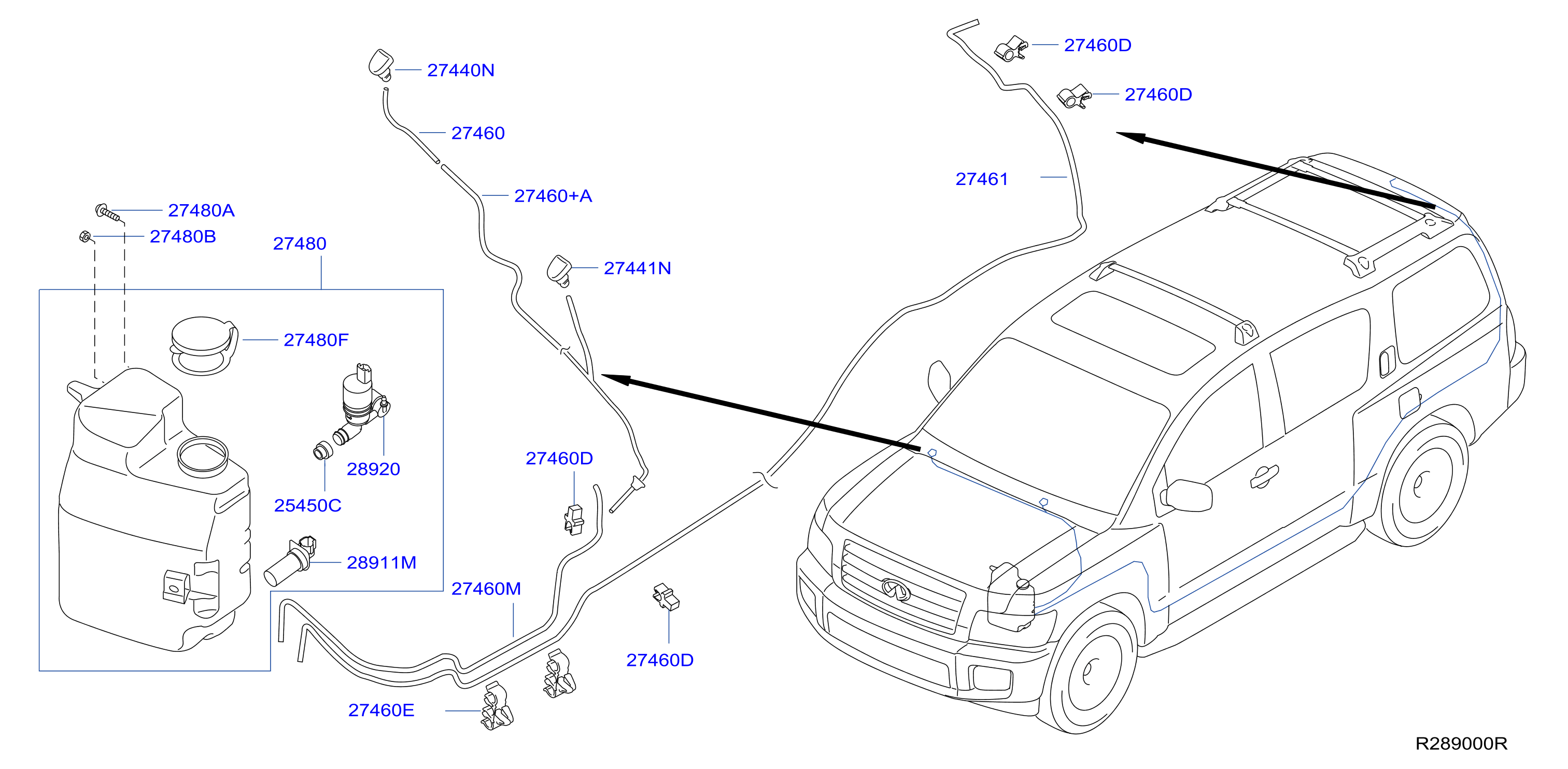 Nissan Armada Windshield Washer Hose 28934 7S010 Genuine