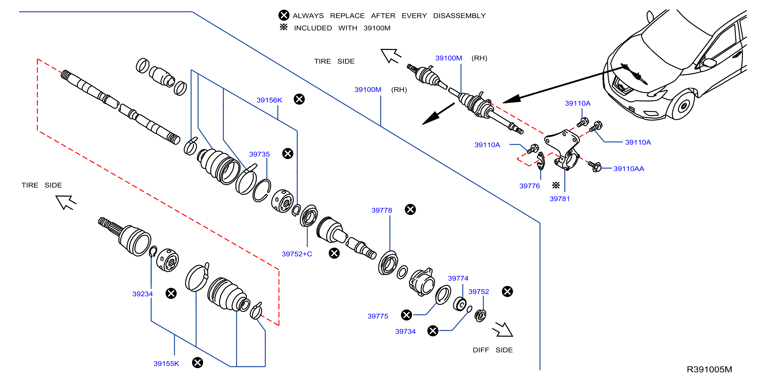 Diagram FRONT DRIVE SHAFT (FF) for your 2019 Nissan Sentra   